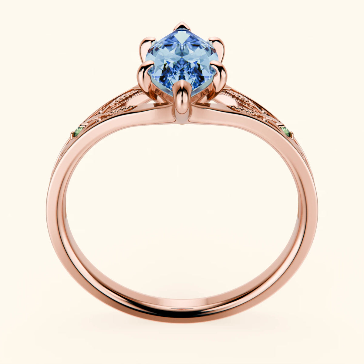 Engagement Ring Voile - 1ct Lab Blue Diamond with Lab Green Diamond Side Stones