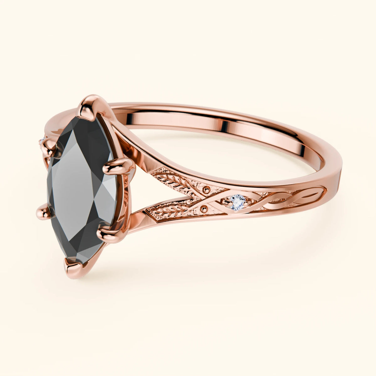 Engagement Ring Voile - 1ct Black Diamond with Natural Diamond Side Stones