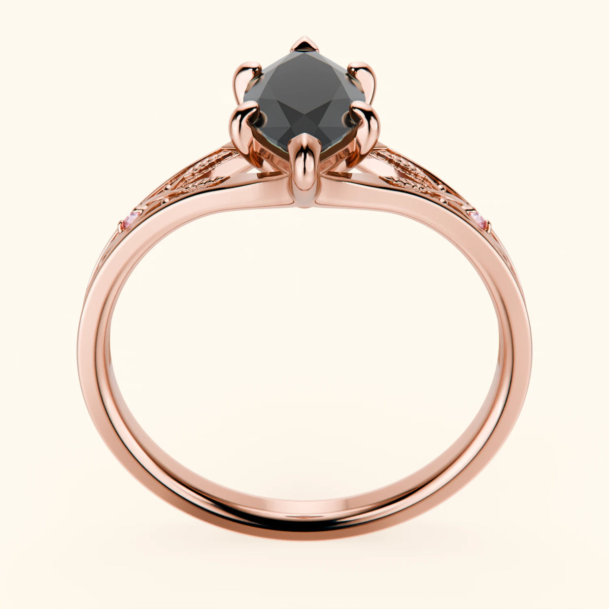 Engagement Ring Voile - 1ct Black Diamond with Lab Pink Diamond Side Stones
