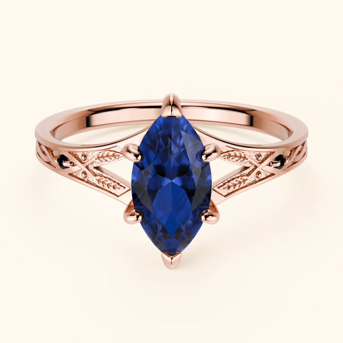 Engagement Ring Voile - 1.35ct Lab Blue Sapphire with Black Diamond Side Stones