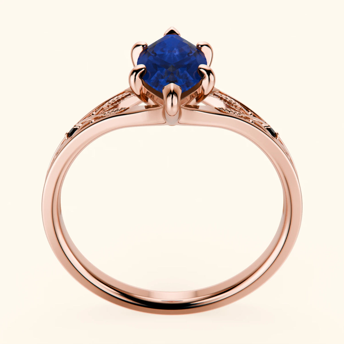 Engagement Ring Voile - 1.35ct Lab Blue Sapphire with Black Diamond Side Stones
