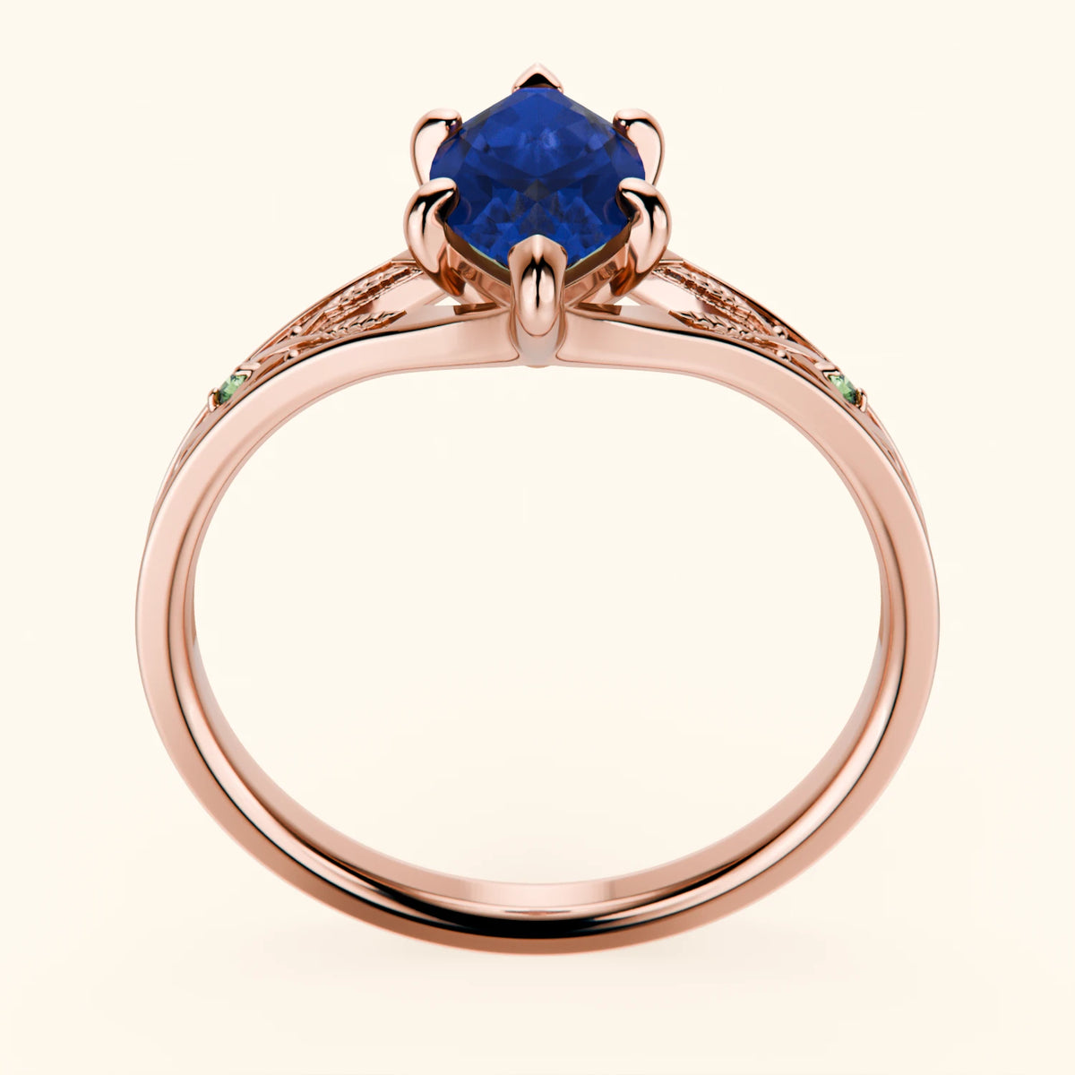 Engagement Ring Voile - 1.35ct Natural Blue Sapphire with Lab Green Diamond Side Stones