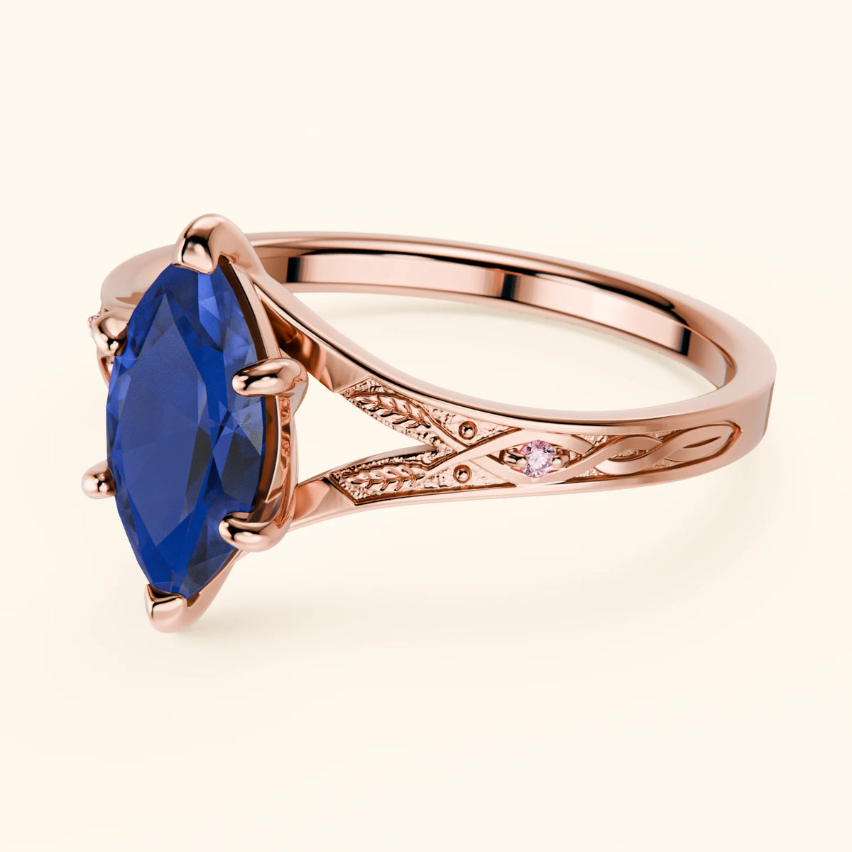 Engagement Ring Voile - 1.35ct Natural Blue Sapphire with Lab Pink Diamond Side Stones