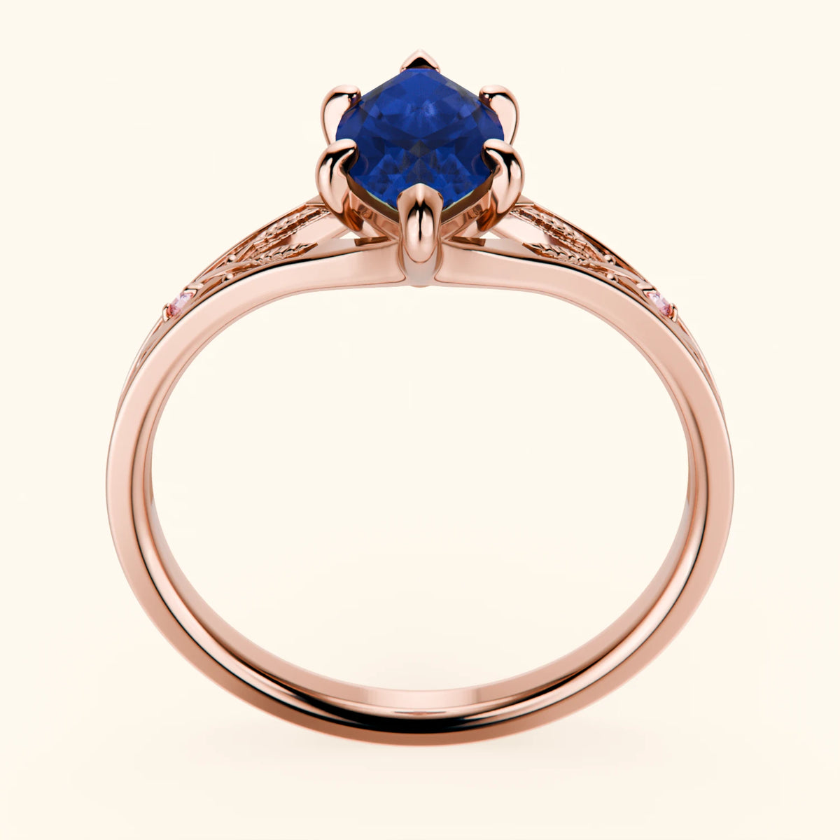 Engagement Ring Voile - 1.35ct Natural Blue Sapphire with Lab Pink Diamond Side Stones