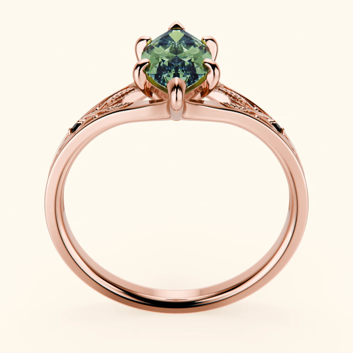 Engagement Ring Voile - 1ct Lab Green Diamond with Black Diamond Side Stones