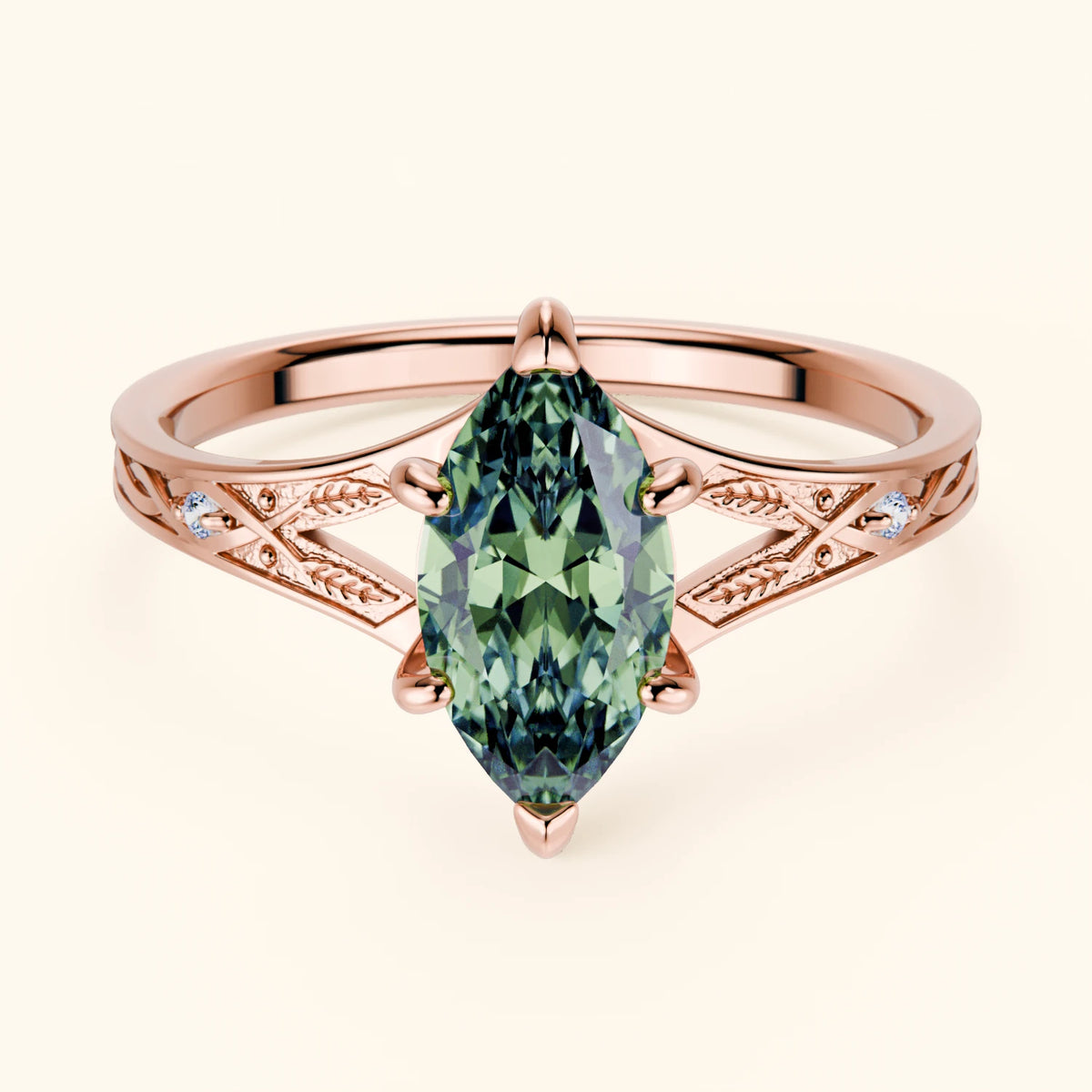 Engagement Ring Voile - 1ct Lab Green Diamond with Natural Diamond Side Stones