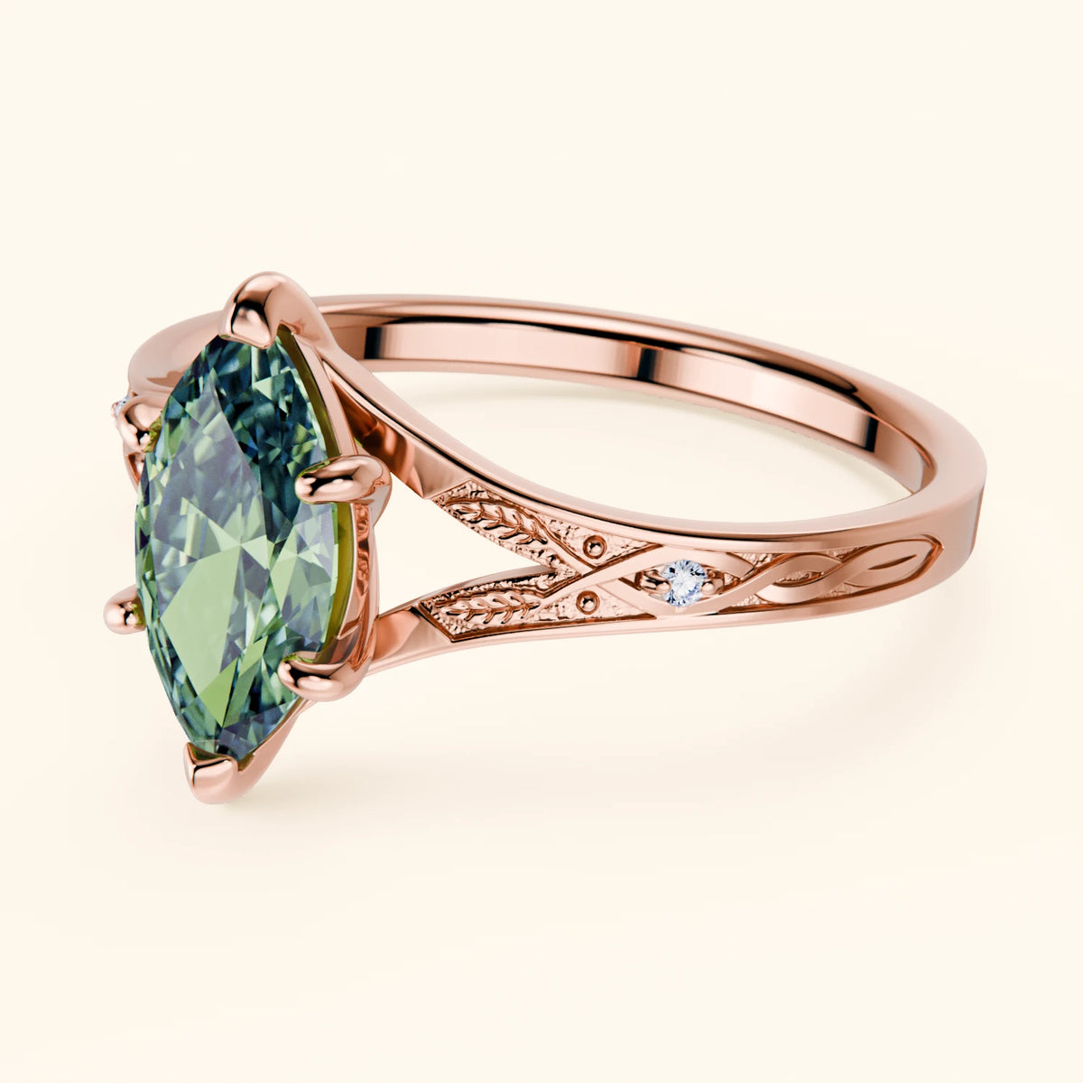 Engagement Ring Voile - 1ct Lab Green Diamond with Natural Diamond Side Stones