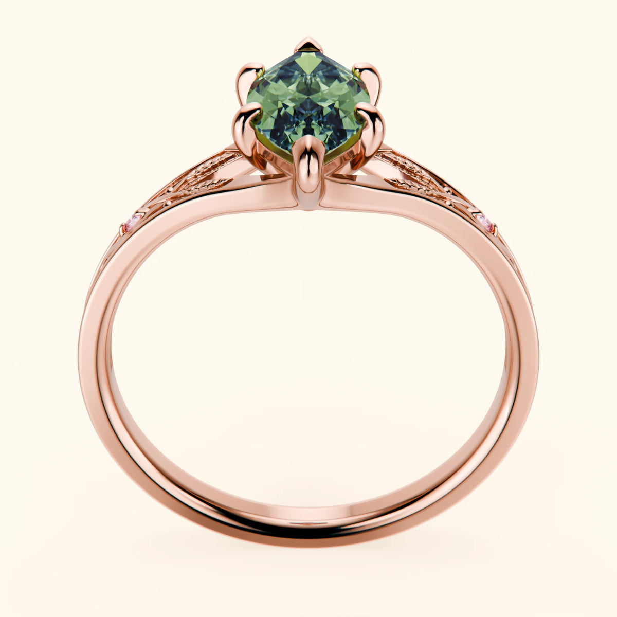 Engagement Ring Voile - 1ct Lab Green Diamond with Lab Pink Diamond Side Stones