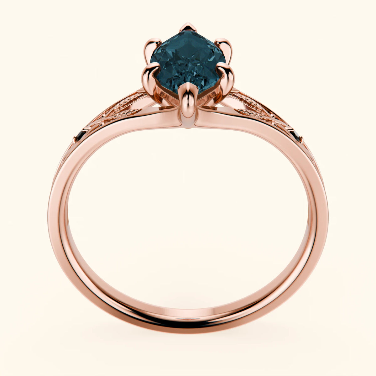 Pierścionek zaręczynowy Voile – Topaz London Blue 1,00 ct, kamienie boczne: czarny diament