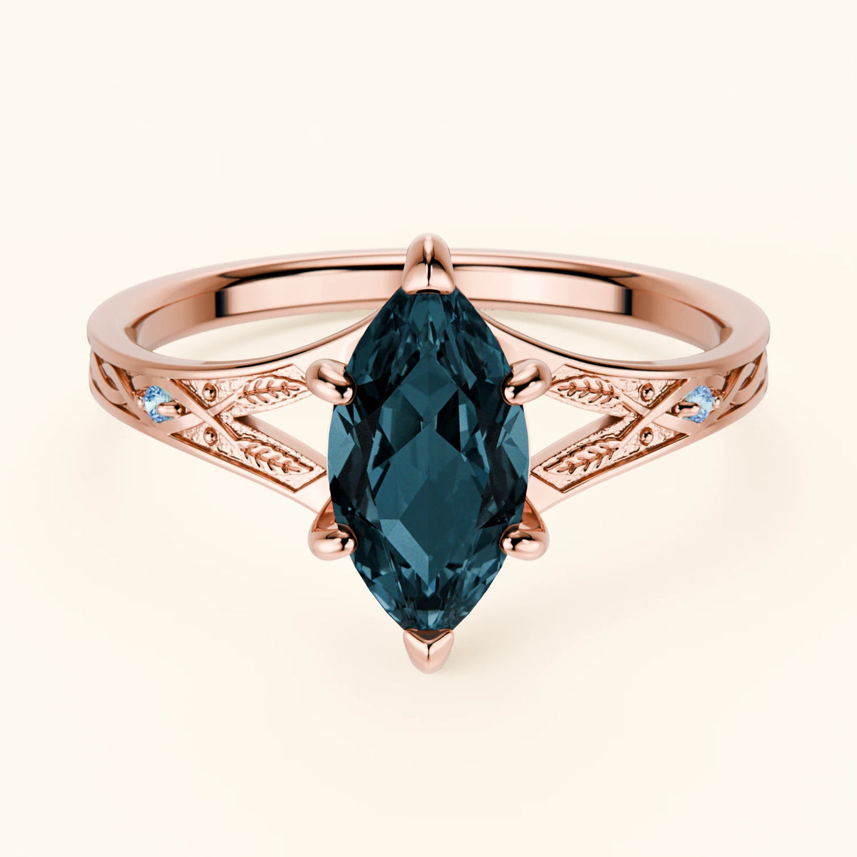 Pierścionek zaręczynowy Voile – Topaz London Blue 1,00 ct, kamienie boczne: niebieski diament laboratoryjny