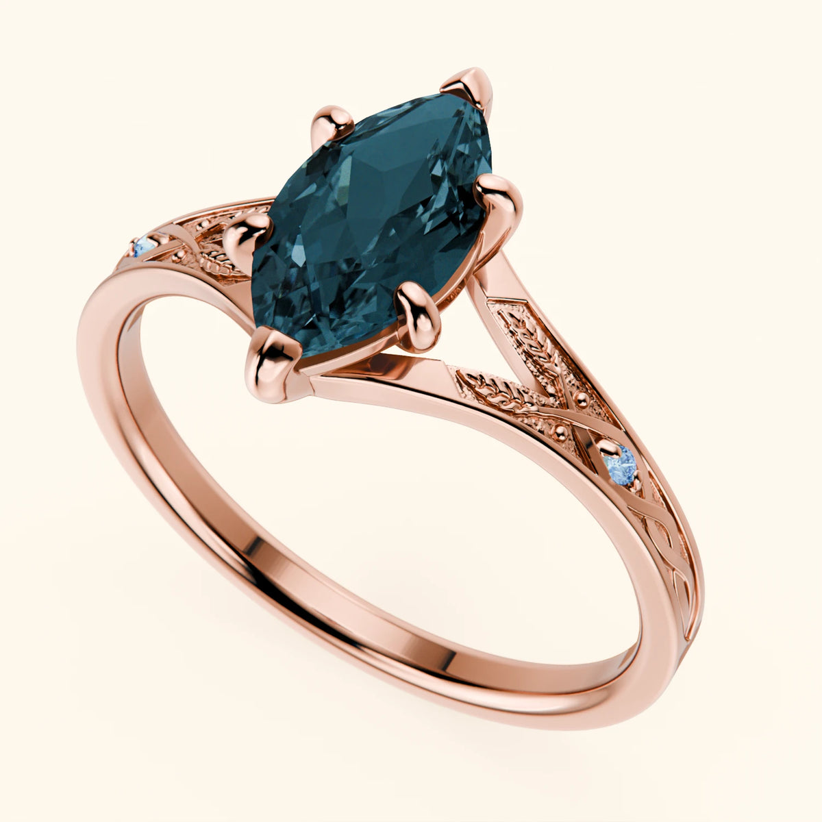 Pierścionek zaręczynowy Voile – Topaz London Blue 1,00 ct, kamienie boczne: niebieski diament laboratoryjny