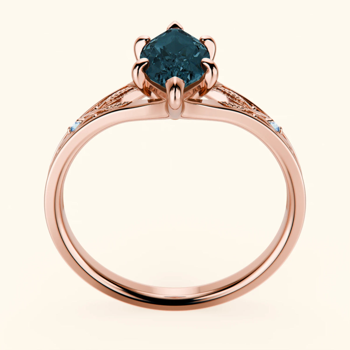 Pierścionek zaręczynowy Voile – Topaz London Blue 1,00 ct, kamienie boczne: niebieski diament laboratoryjny