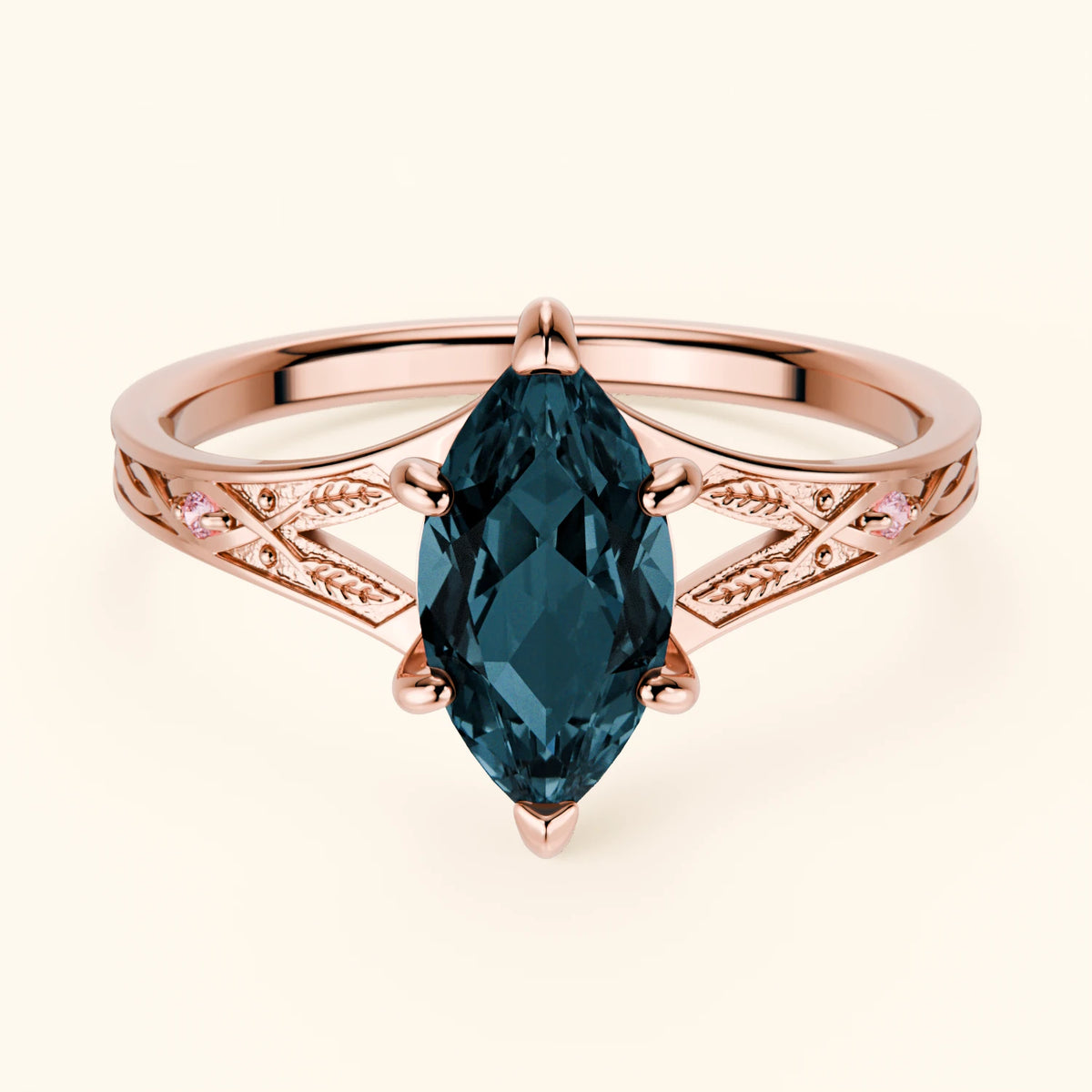 Engagement Ring Voile - 1.00ct London Blue Topaz with Lab Pink Diamond Side Stones