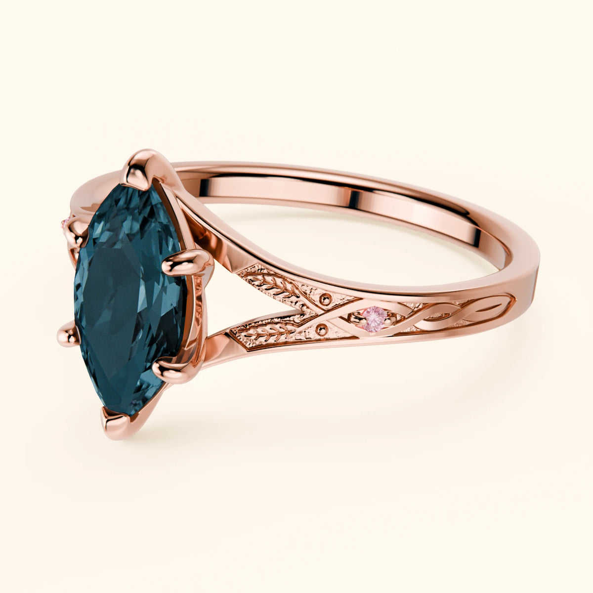 Engagement Ring Voile - 1.00ct London Blue Topaz with Lab Pink Diamond Side Stones