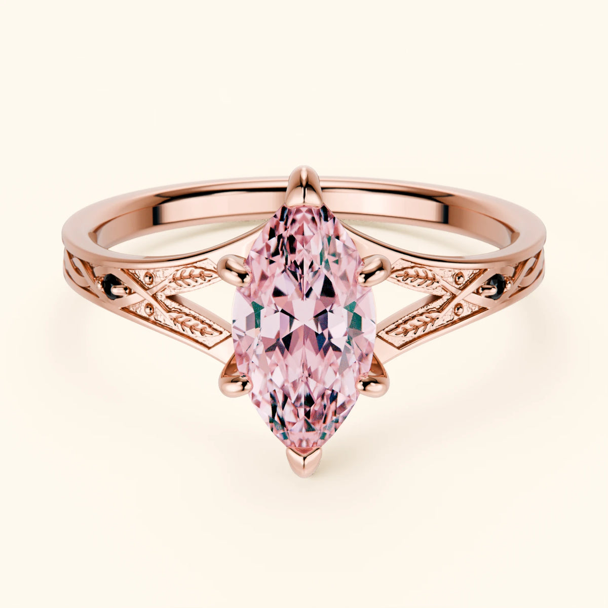 Engagement Ring Voile - 1ct Lab Pink Diamond with Black Diamond Side Stones