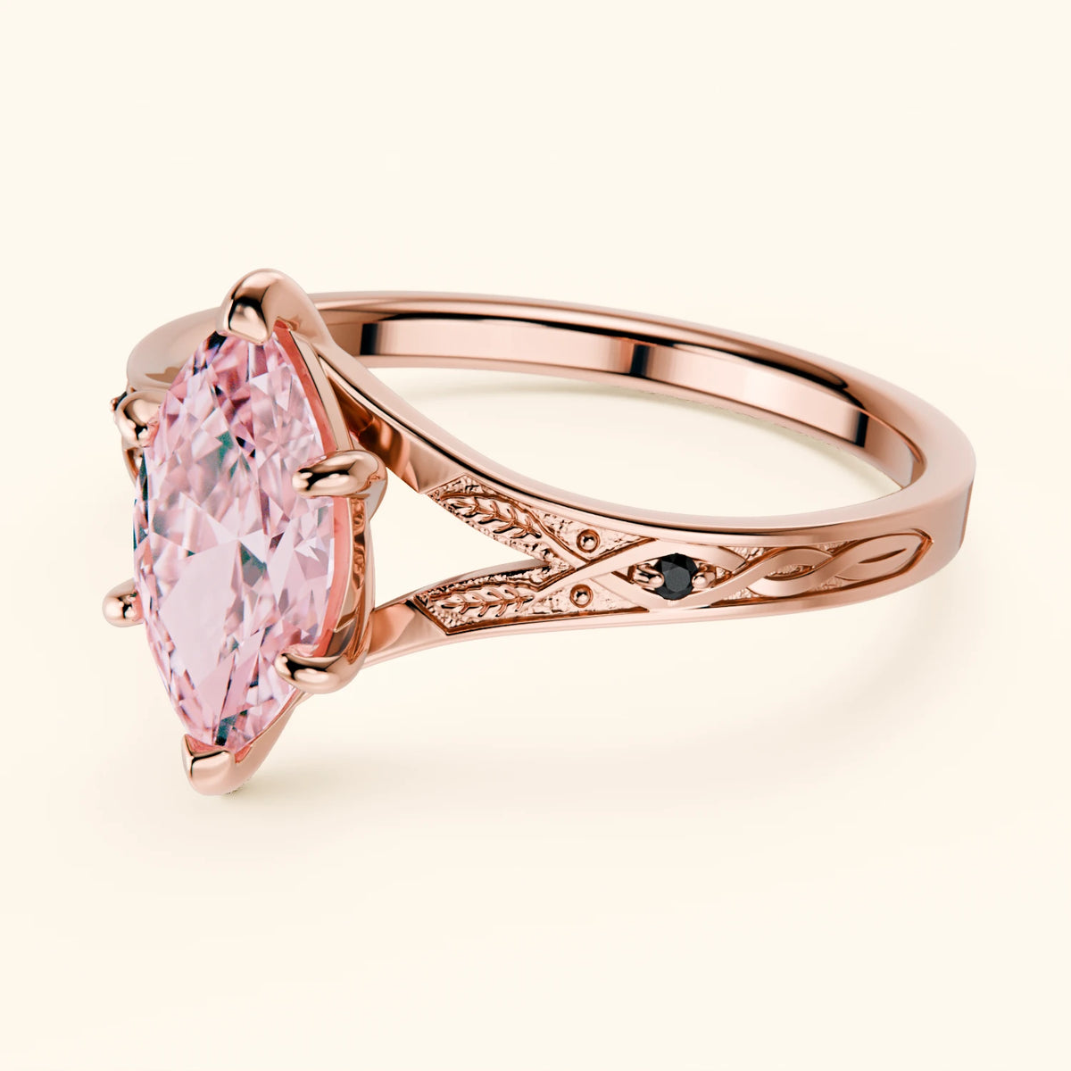 Engagement Ring Voile - 1ct Lab Pink Diamond with Black Diamond Side Stones