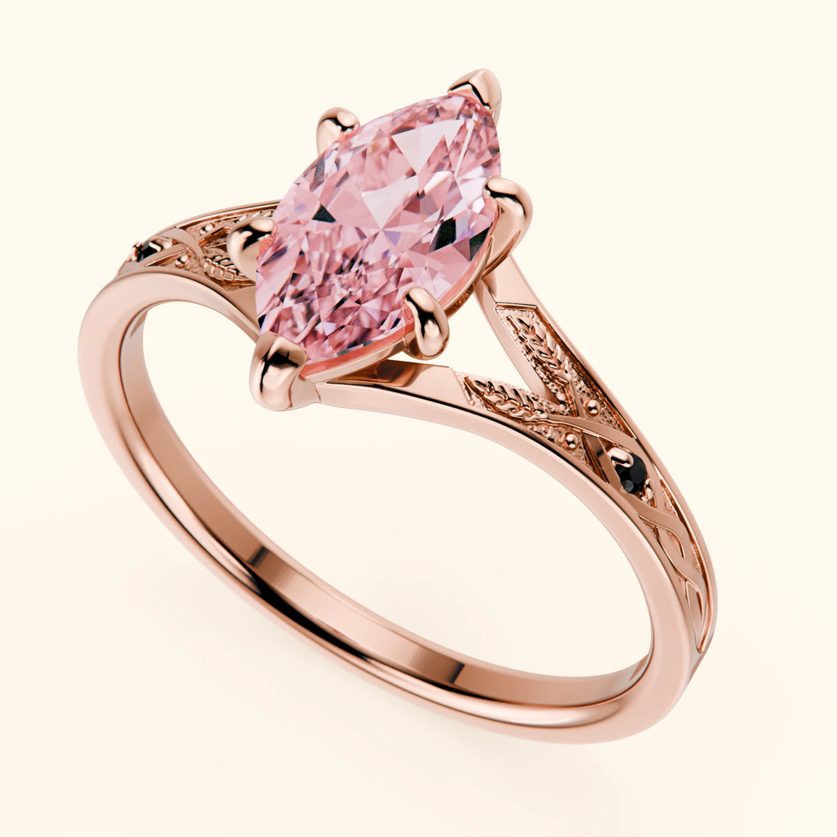 Engagement Ring Voile - 1ct Lab Pink Diamond with Black Diamond Side Stones
