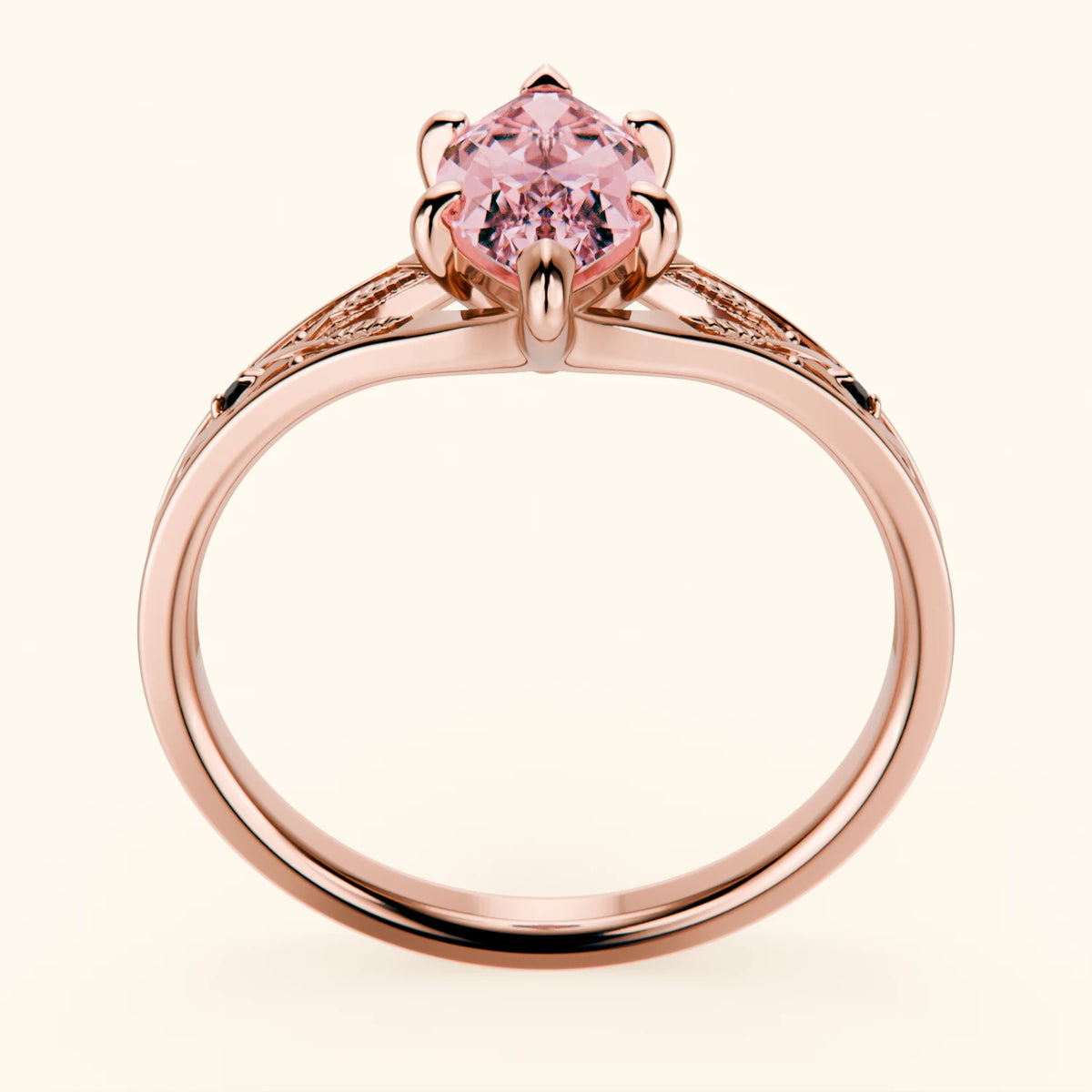 Engagement Ring Voile - 1ct Lab Pink Diamond with Black Diamond Side Stones