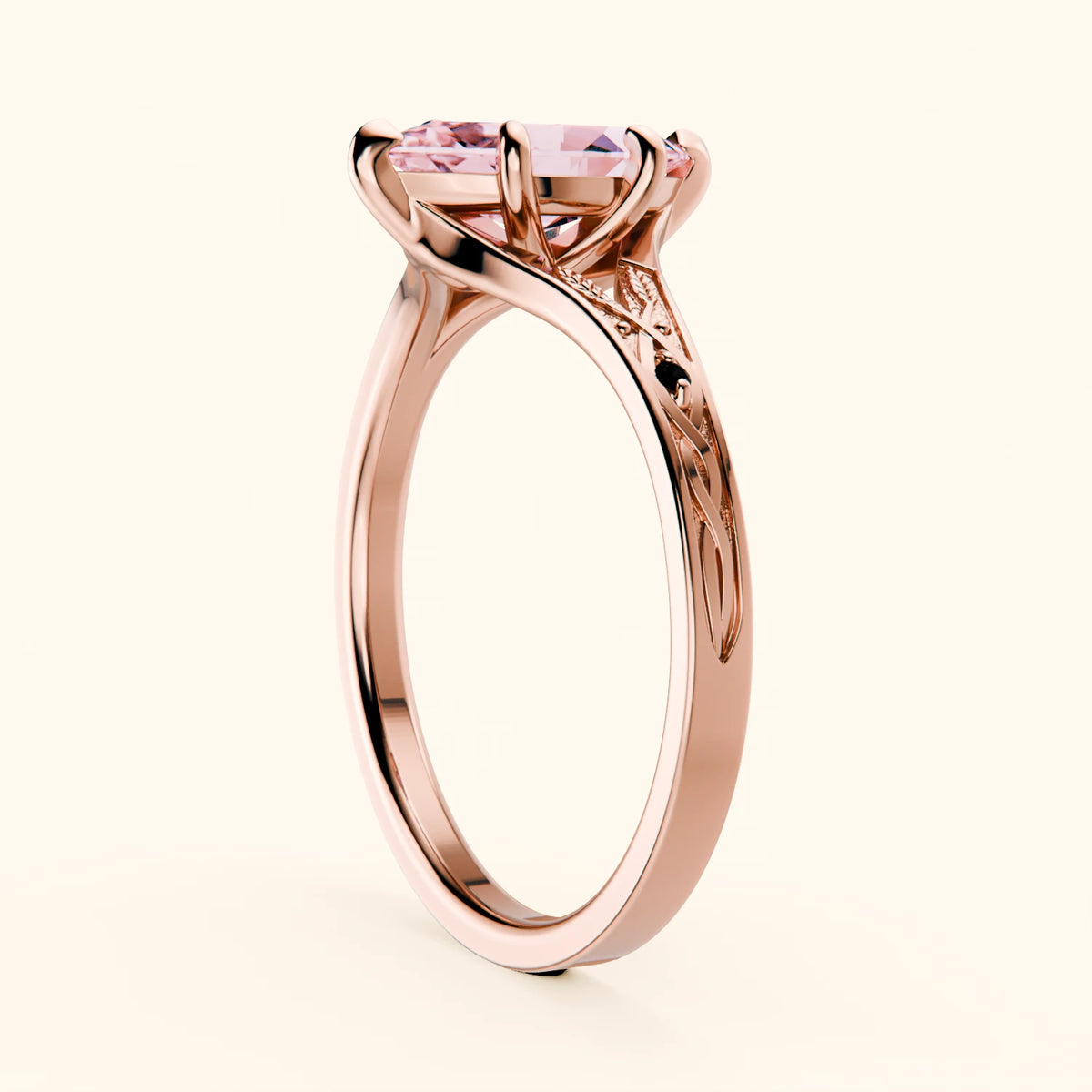 Engagement Ring Voile - 1ct Lab Pink Diamond with Black Diamond Side Stones