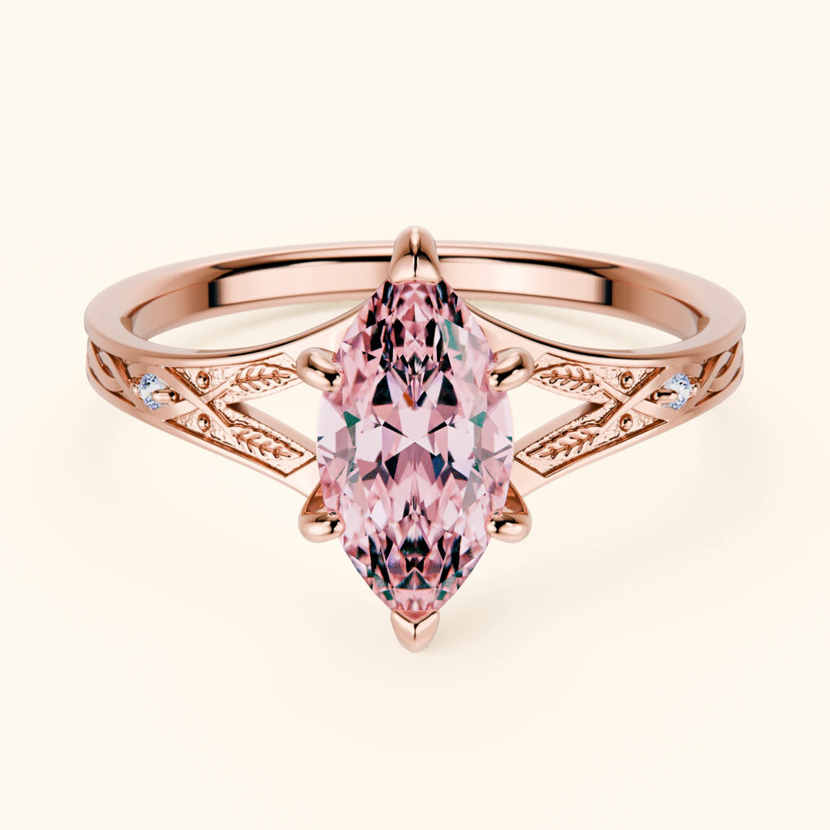 Engagement Ring Voile - 1ct Lab Pink Diamond with Natural Diamond Side Stones