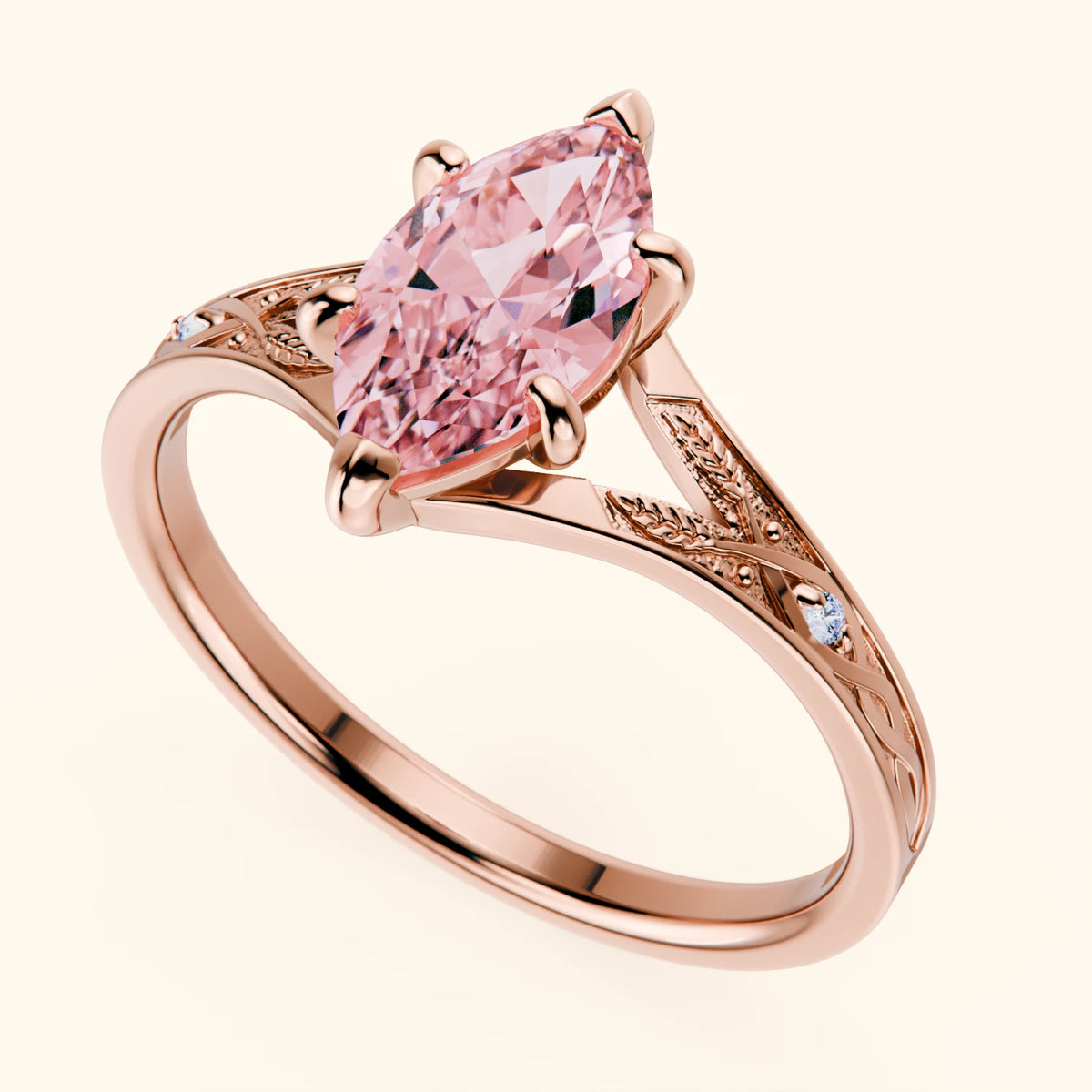 Engagement Ring Voile - 1ct Lab Pink Diamond with Natural Diamond Side Stones