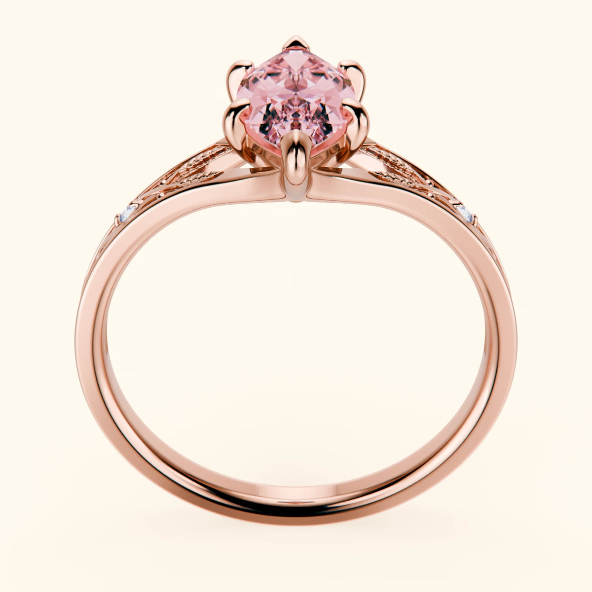 Engagement Ring Voile - 1ct Lab Pink Diamond with Natural Diamond Side Stones