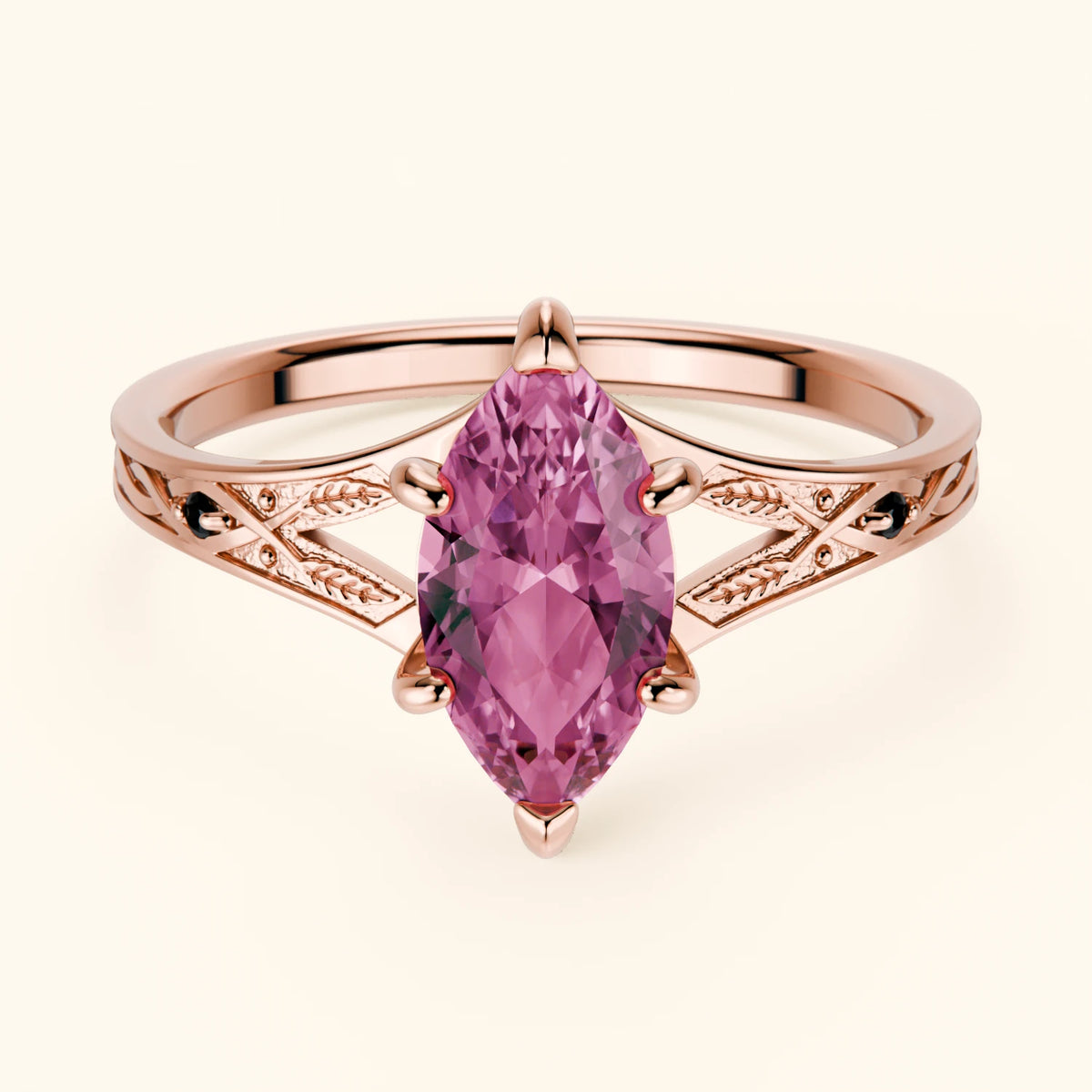 Engagement Ring Voile - 1.35ct Natural Pink Sapphire with Black Diamond Side Stones