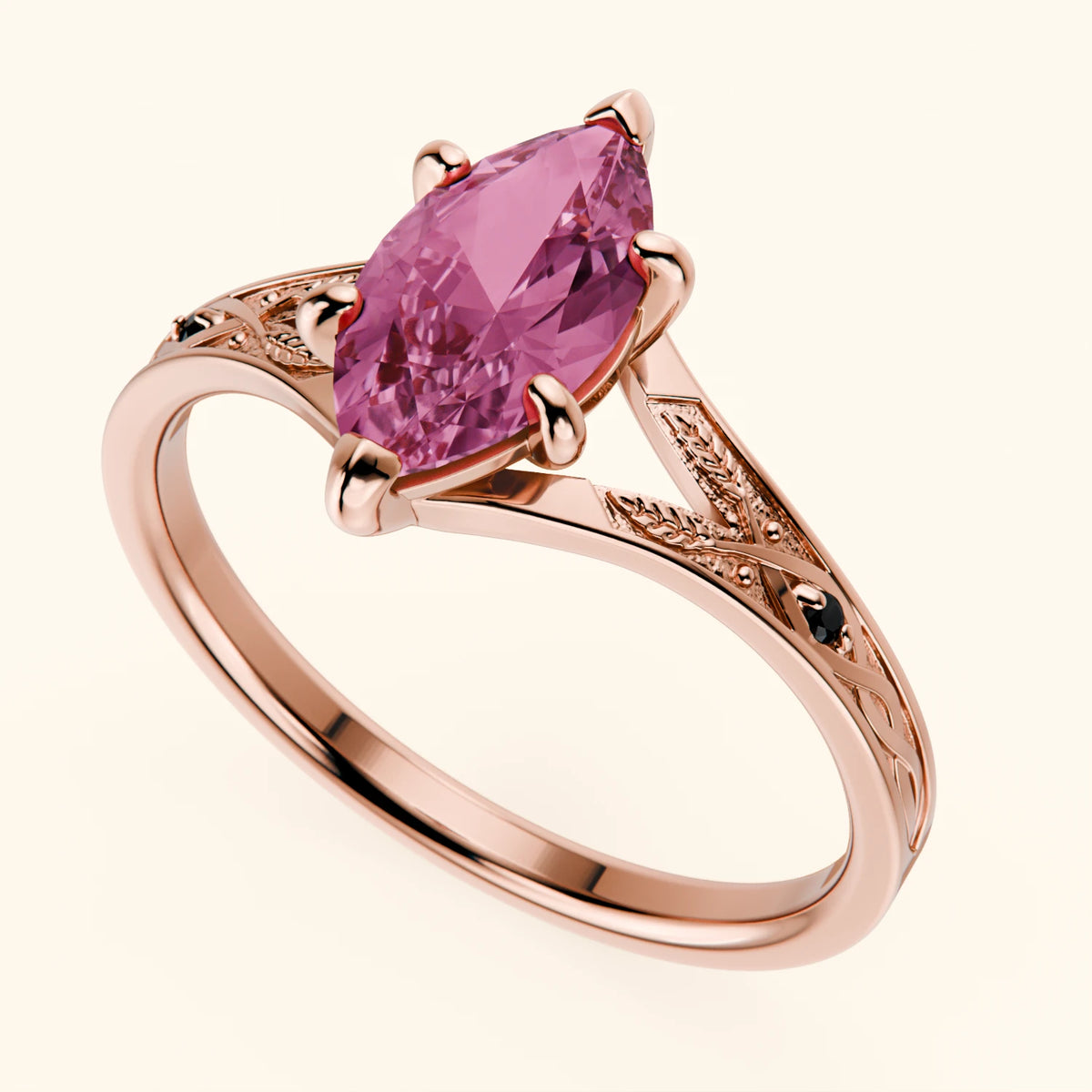 Engagement Ring Voile - 1.35ct Natural Pink Sapphire with Black Diamond Side Stones