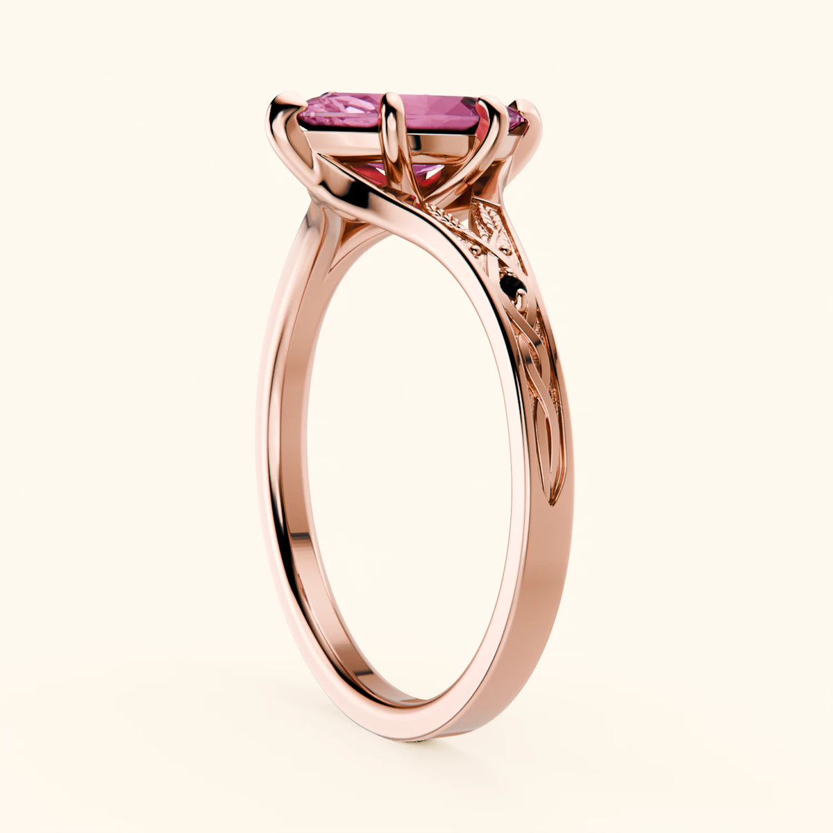 Engagement Ring Voile - 1.35ct Natural Pink Sapphire with Black Diamond Side Stones