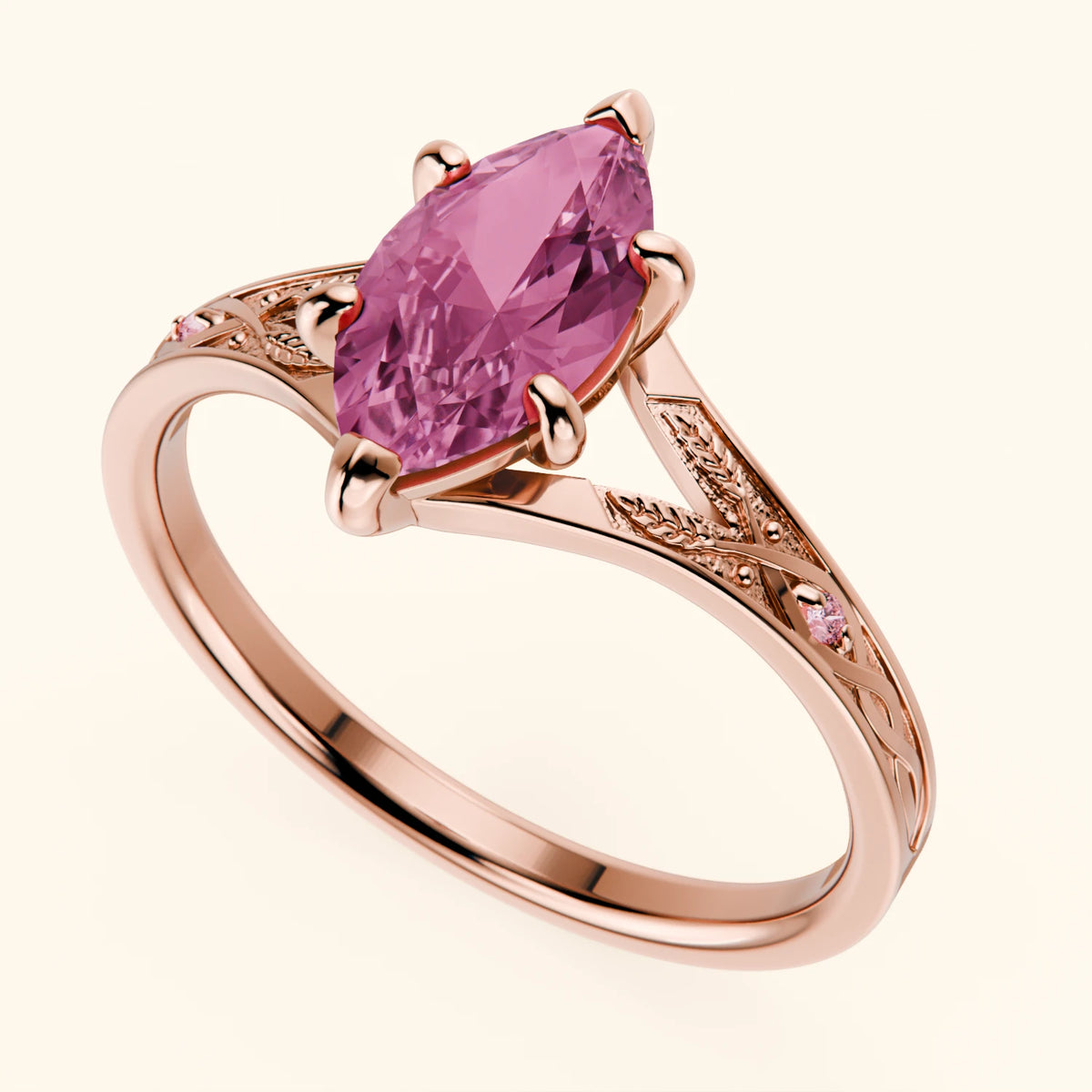 Engagement Ring Voile - 1.35ct Lab Pink Sapphire with Lab Pink Diamond Side Stones