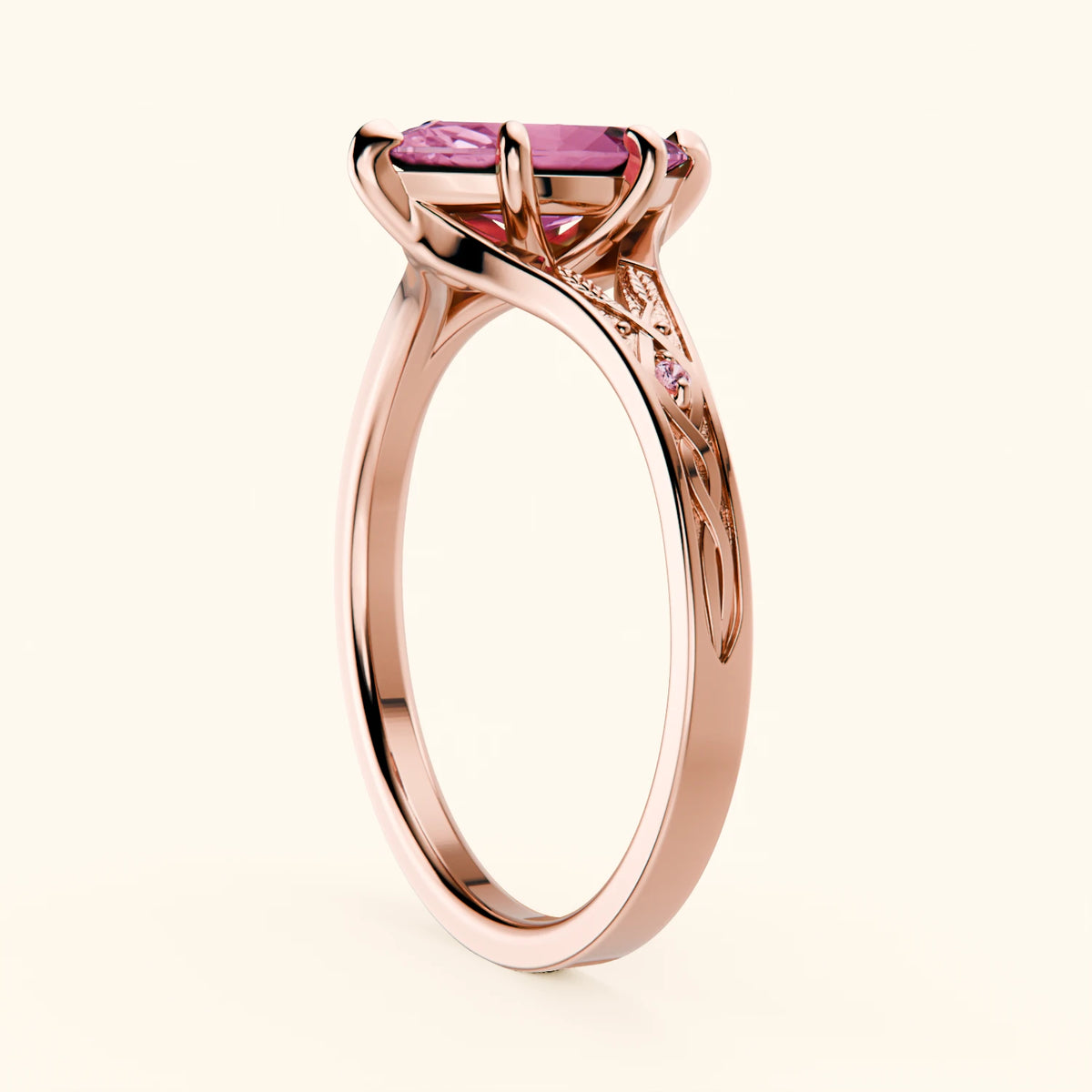 Engagement Ring Voile - 1.35ct Lab Pink Sapphire with Lab Pink Diamond Side Stones