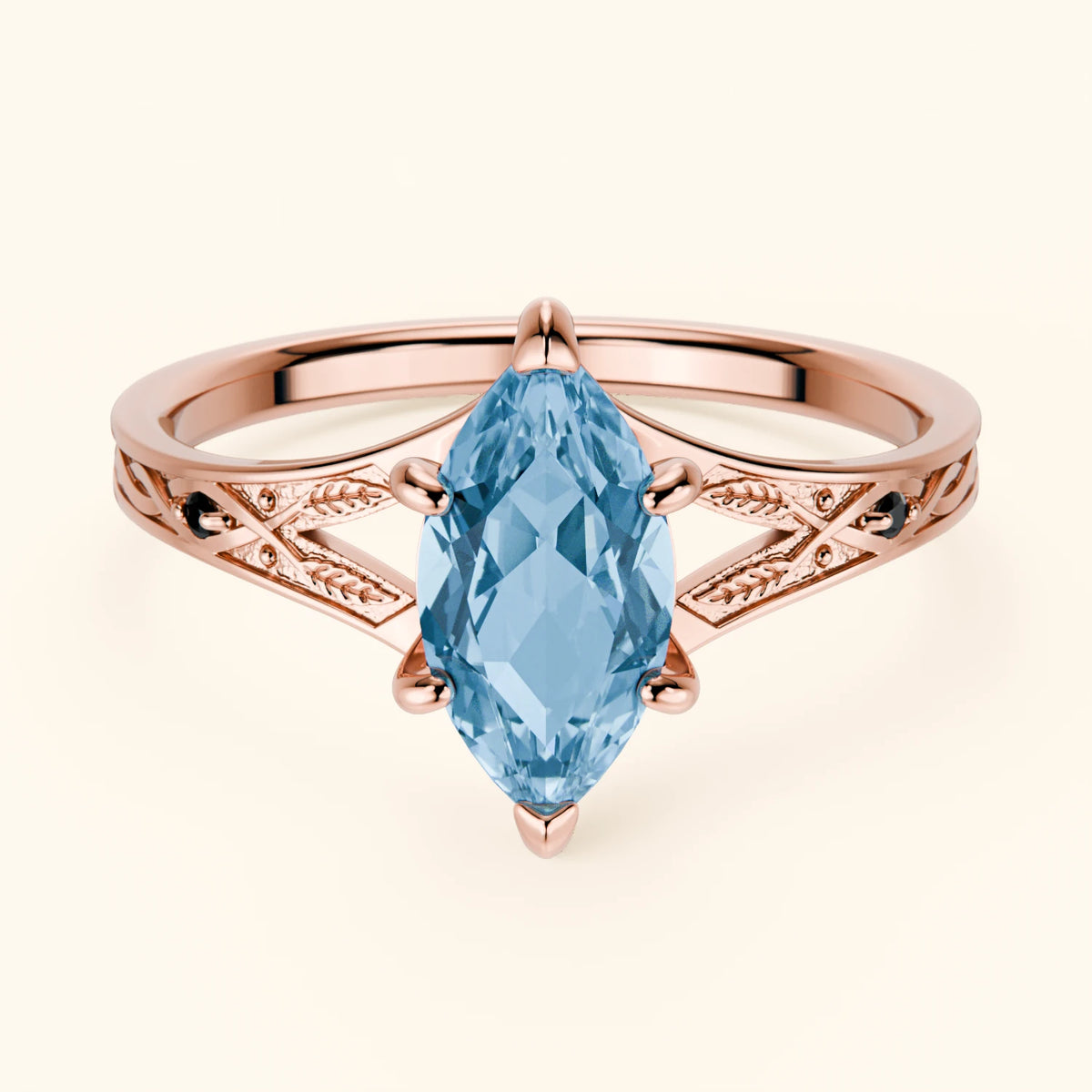 Engagement Ring Voile - 1.00ct Swiss Blue Topaz with Black Diamond Side Stones