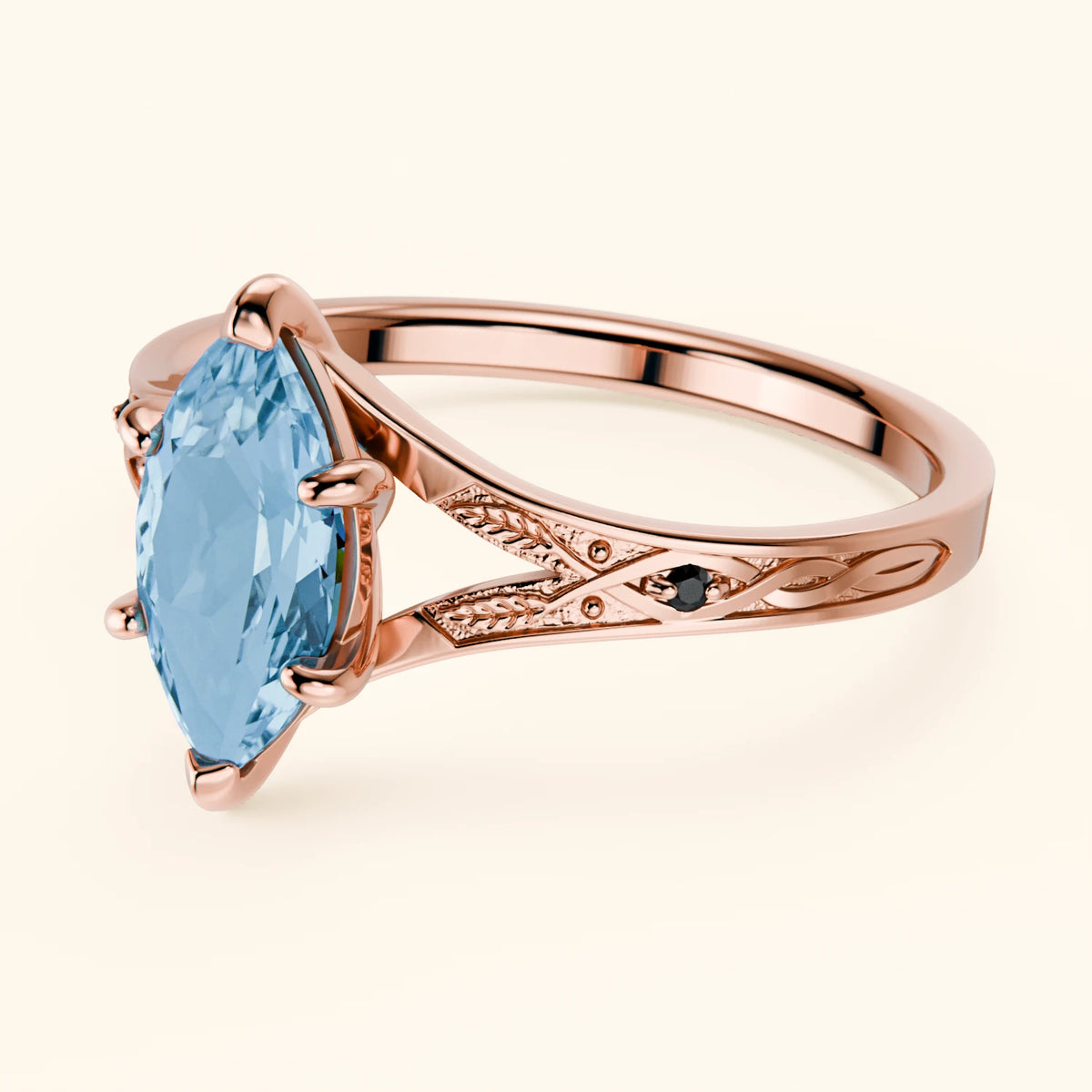 Engagement Ring Voile - 1.00ct Swiss Blue Topaz with Black Diamond Side Stones