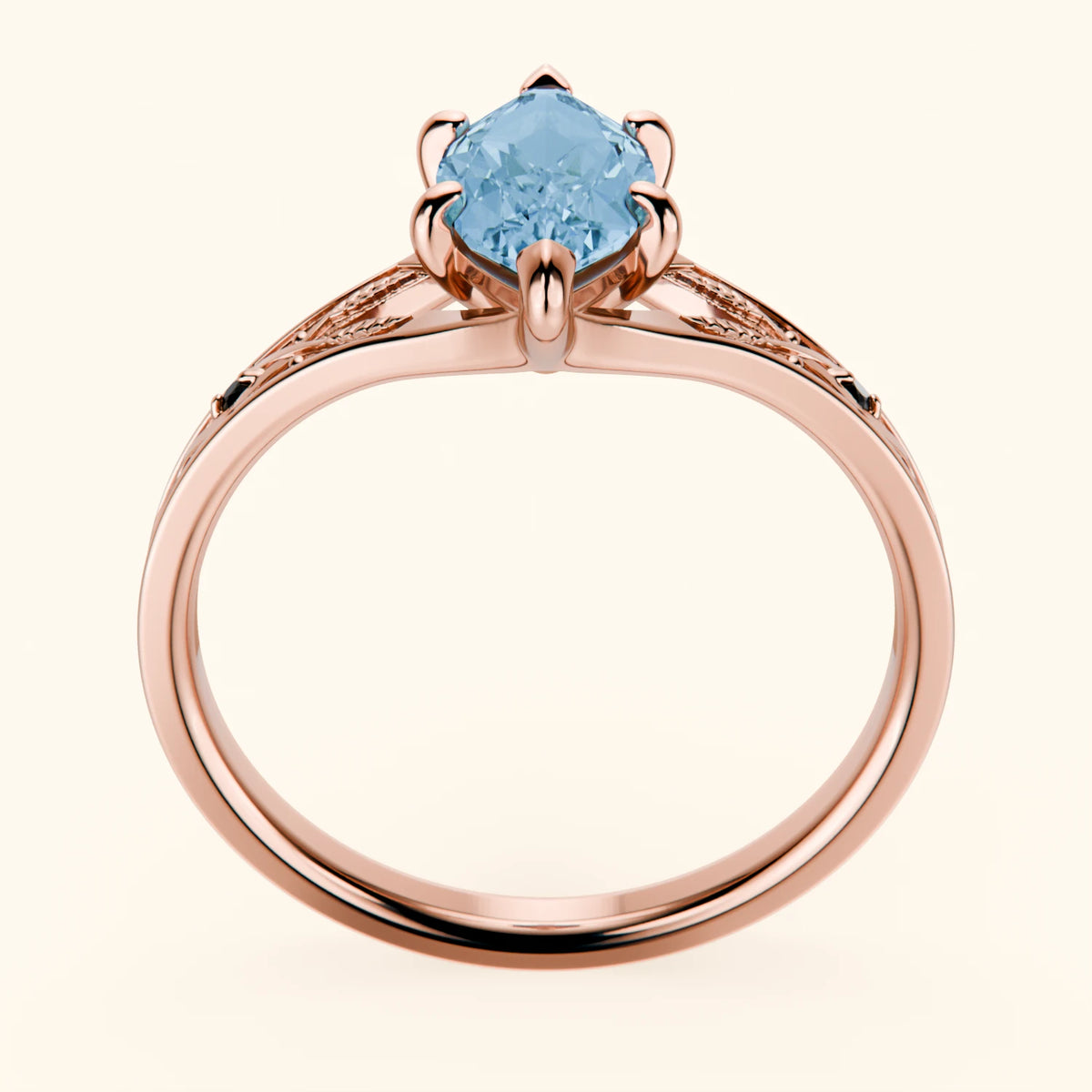 Engagement Ring Voile - 1.00ct Swiss Blue Topaz with Black Diamond Side Stones