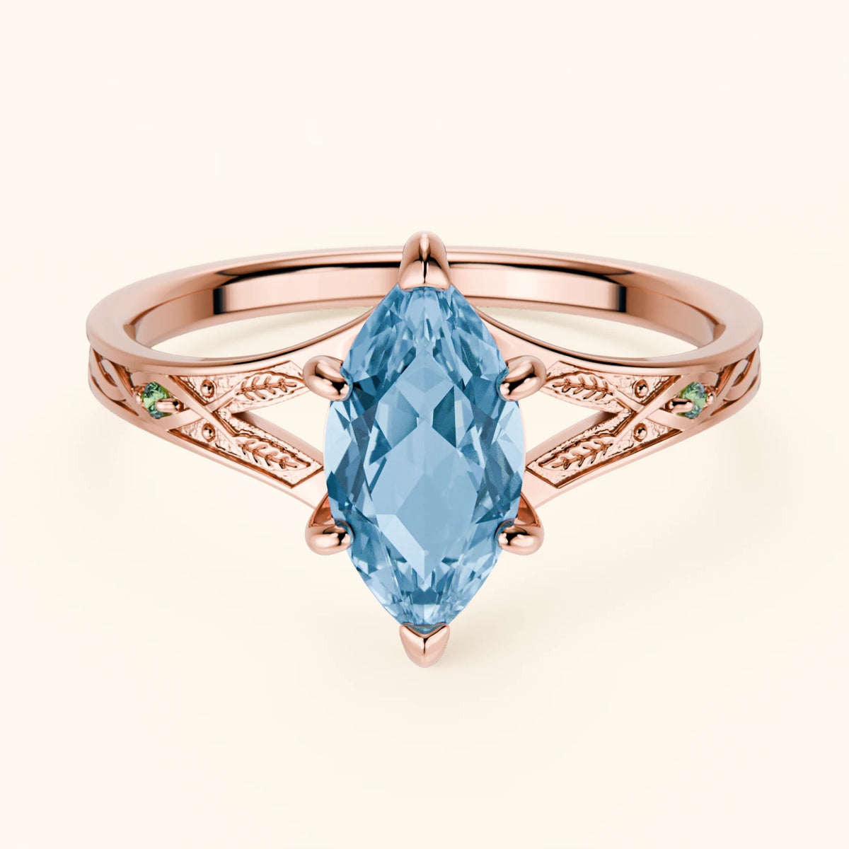 Engagement Ring Voile - 1.00ct Swiss Blue Topaz with Lab Green Diamond Side Stones