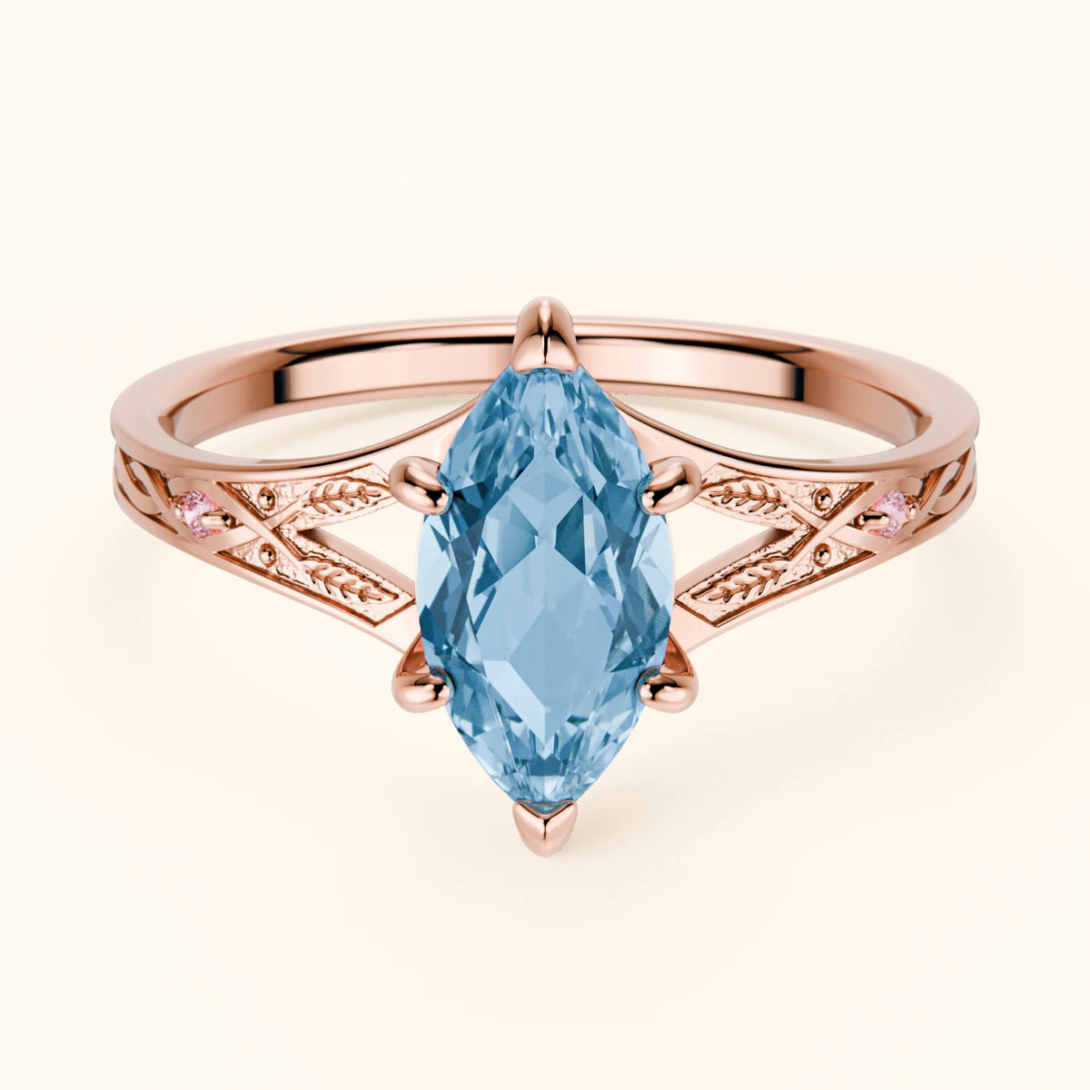 Engagement Ring Voile - 1.00ct Swiss Blue Topaz with Lab Pink Diamond Side Stones