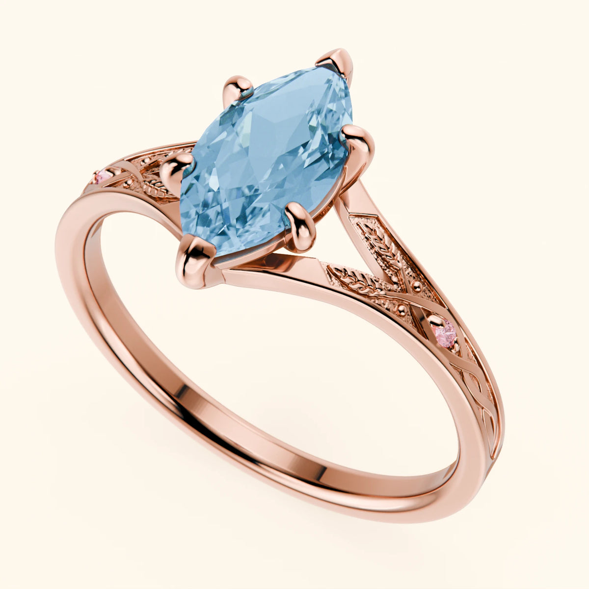 Engagement Ring Voile - 1.00ct Swiss Blue Topaz with Lab Pink Diamond Side Stones