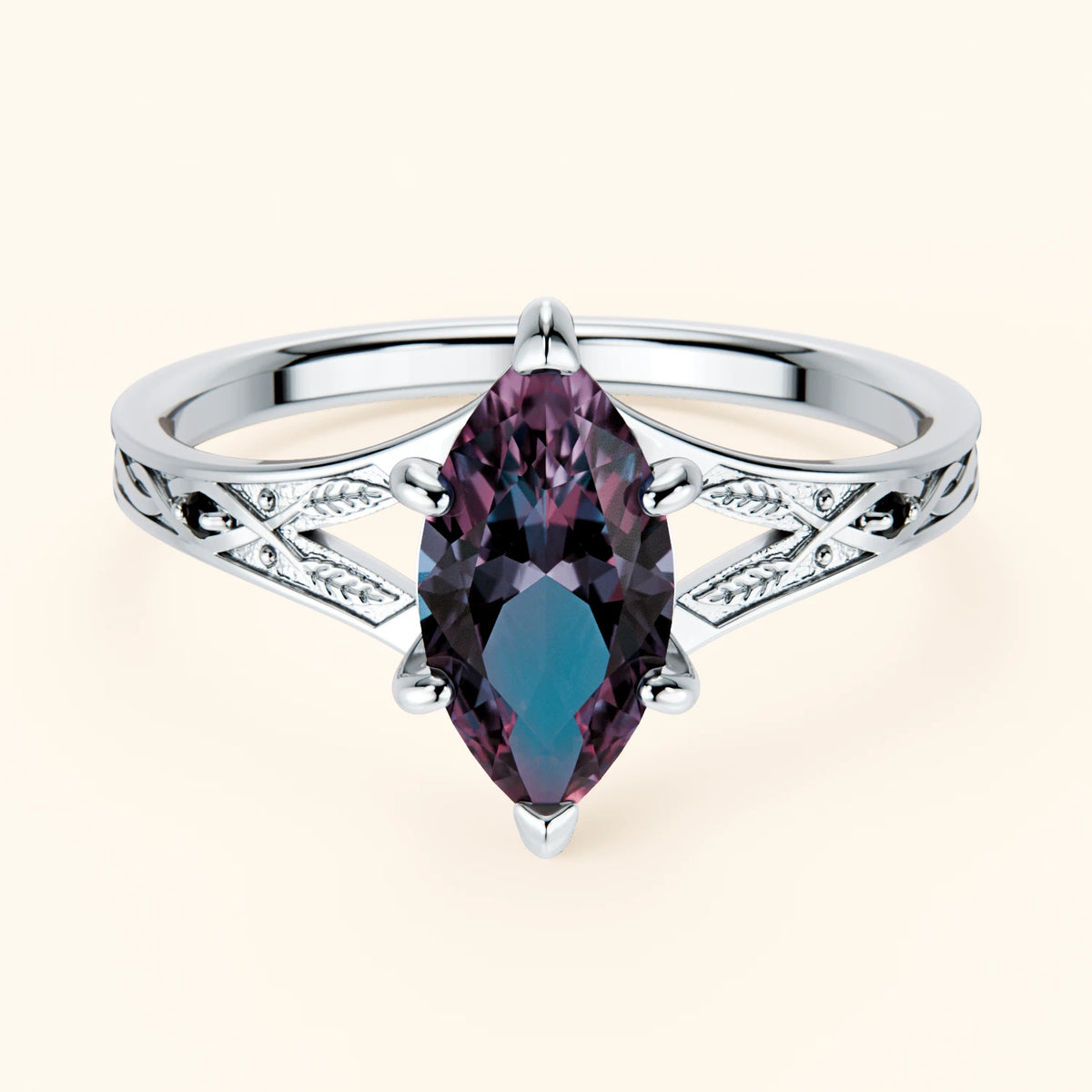 Engagement Ring Voile - 1.20ct Lab Alexandrite with Black Diamond Side Stones