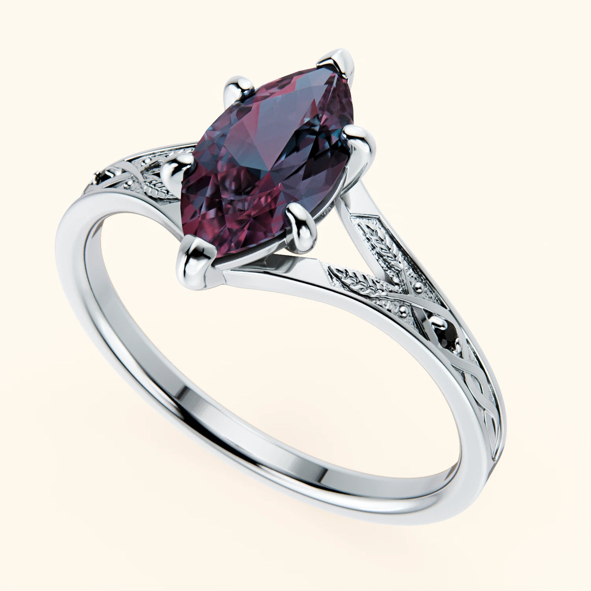 Engagement Ring Voile - 1.20ct Lab Alexandrite with Black Diamond Side Stones