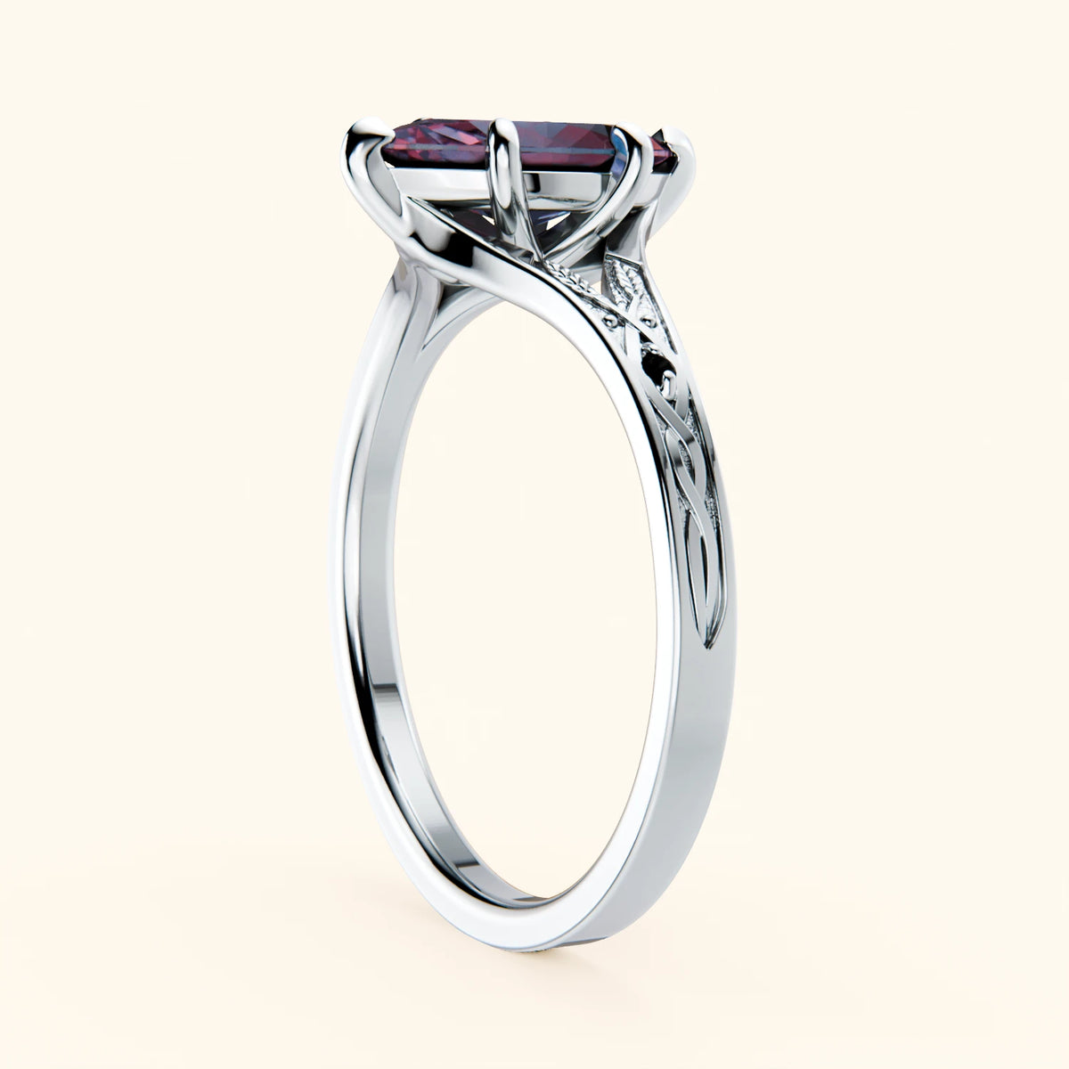 Engagement Ring Voile - 1.20ct Lab Alexandrite with Black Diamond Side Stones