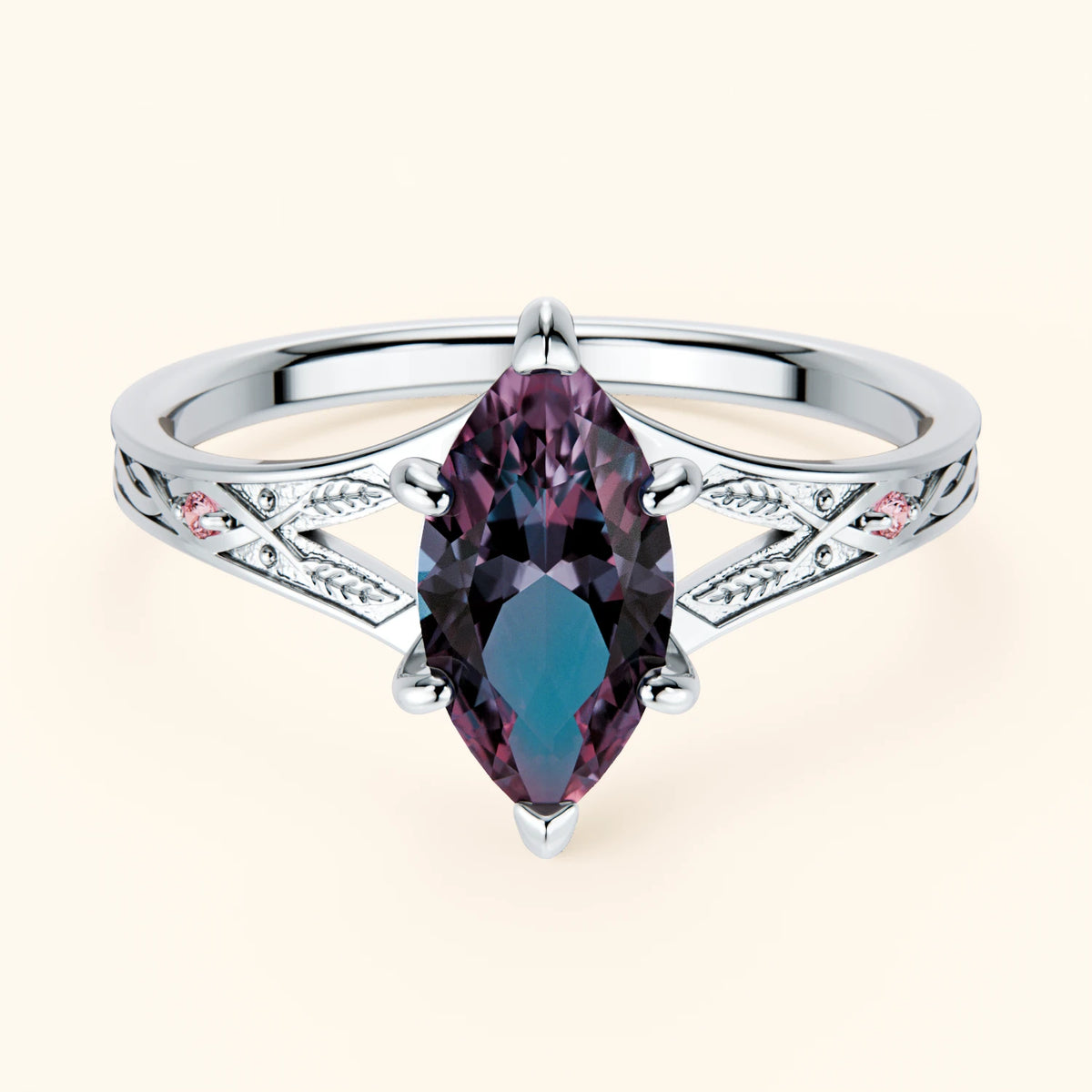 Engagement Ring Voile - 1.20ct Lab Alexandrite with Lab Pink Diamond Side Stones