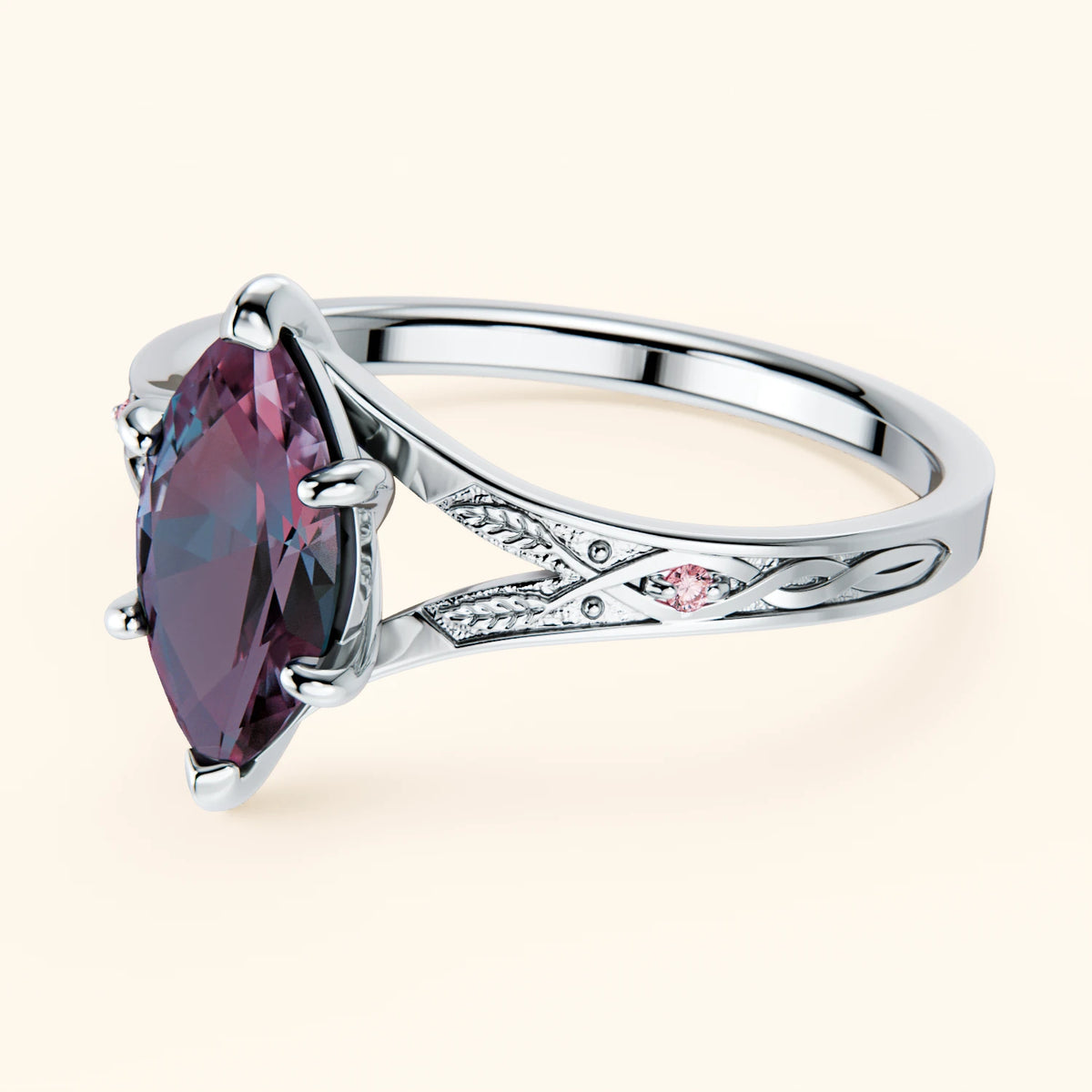 Engagement Ring Voile - 1.20ct Lab Alexandrite with Lab Pink Diamond Side Stones