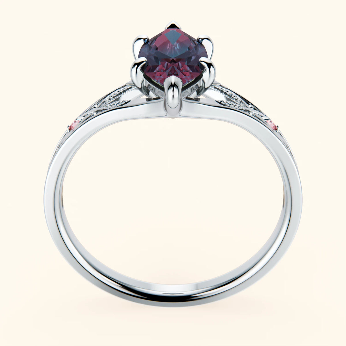 Engagement Ring Voile - 1.20ct Lab Alexandrite with Lab Pink Diamond Side Stones