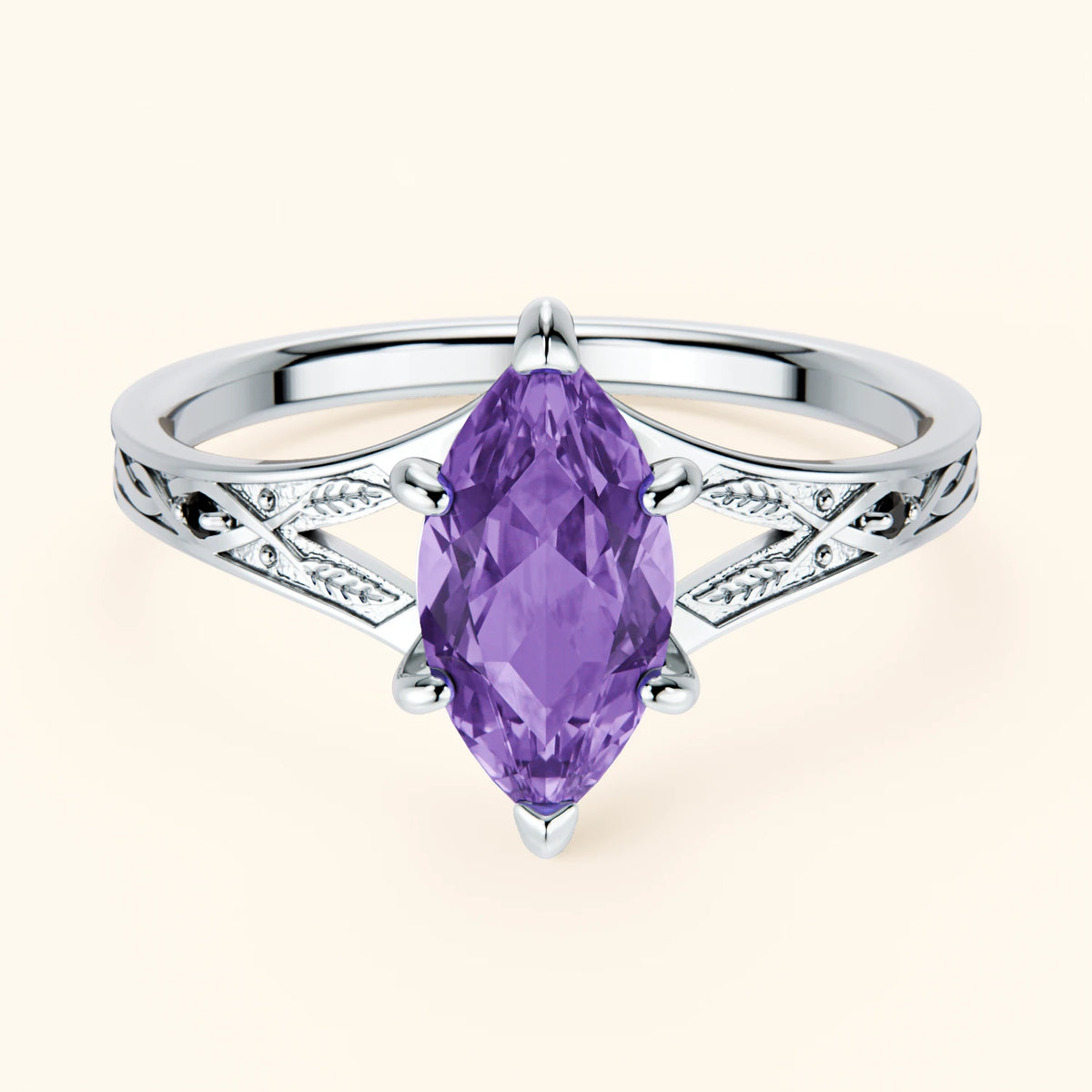 Engagement Ring Voile - 0.80ct Amethyst with Black Diamond Side Stones