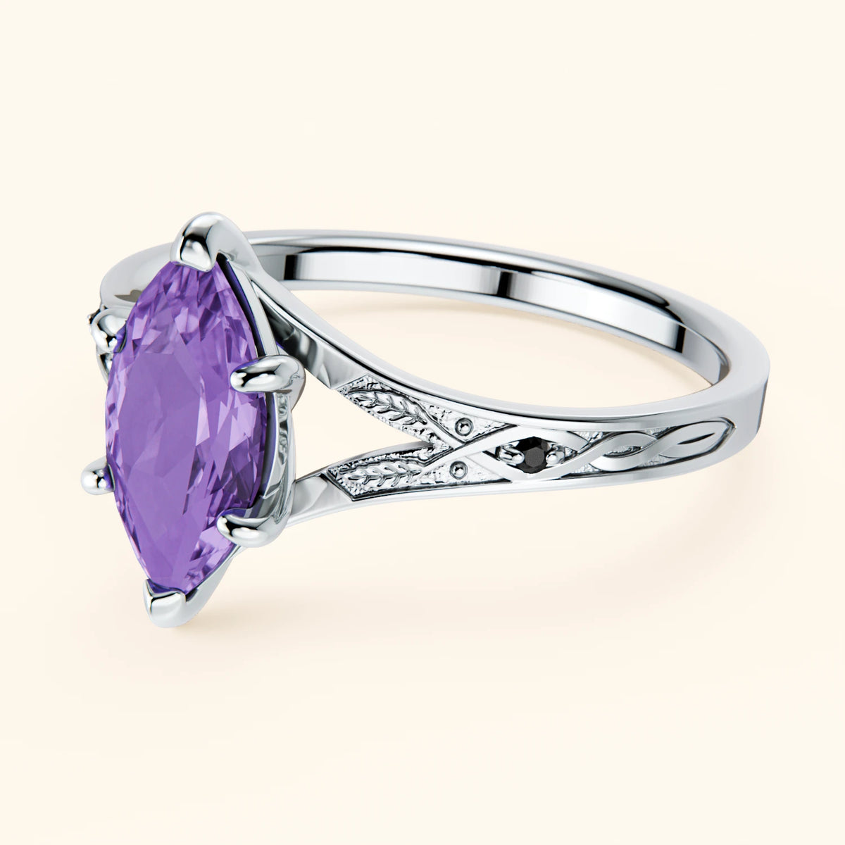 Engagement Ring Voile - 0.80ct Amethyst with Black Diamond Side Stones