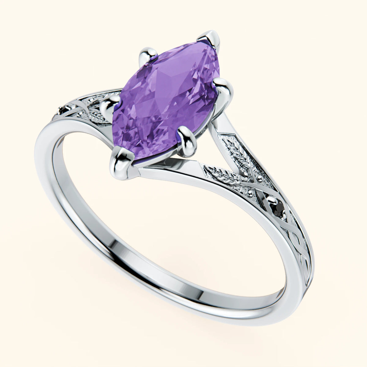 Engagement Ring Voile - 0.80ct Amethyst with Black Diamond Side Stones