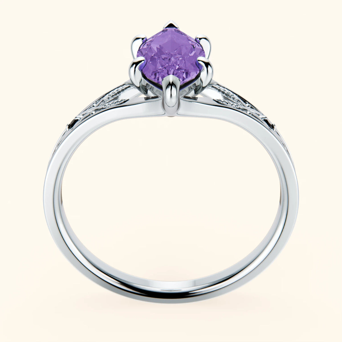 Engagement Ring Voile - 0.80ct Amethyst with Black Diamond Side Stones
