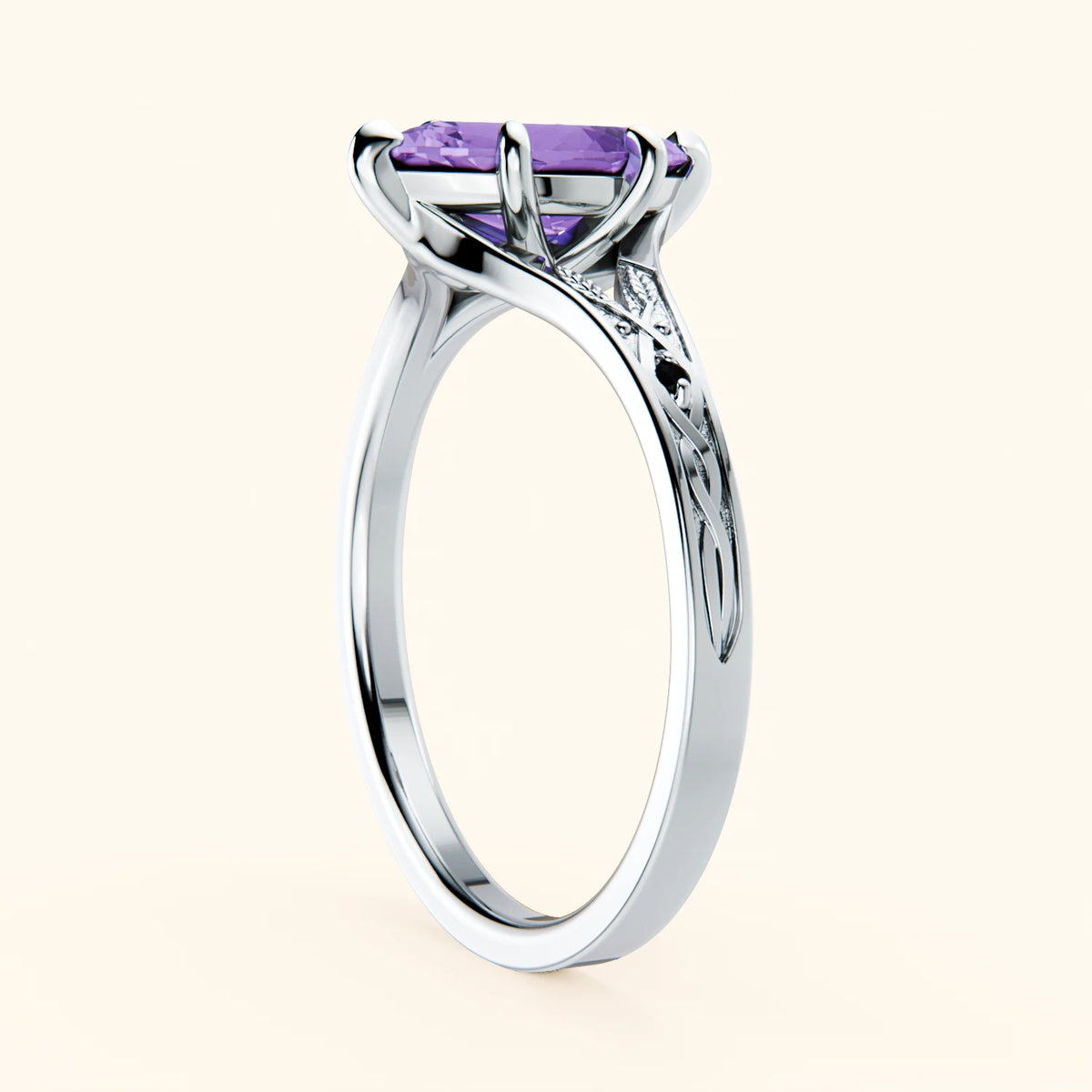 Engagement Ring Voile - 0.80ct Amethyst with Black Diamond Side Stones