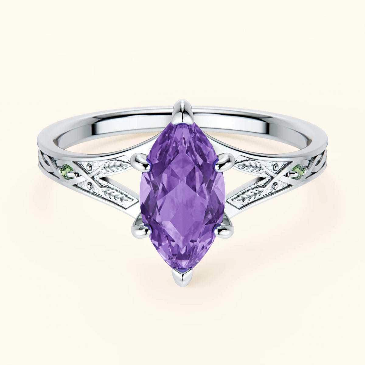 Engagement Ring Voile - 0.80ct Amethyst with Lab Green Diamond Side Stones