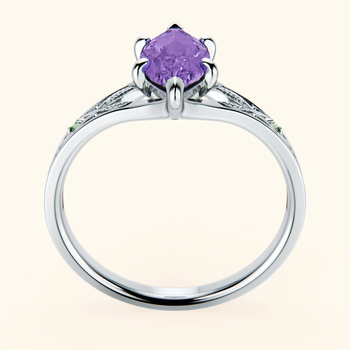 Engagement Ring Voile - 0.80ct Amethyst with Lab Green Diamond Side Stones